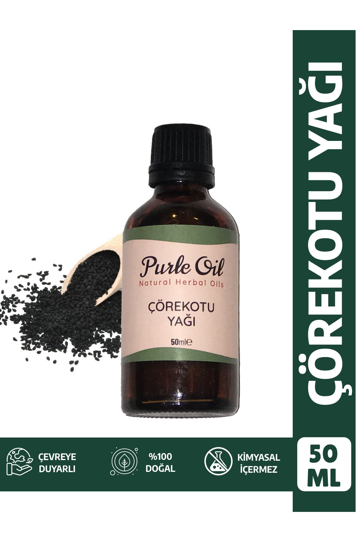 PURLEOİL %100 Saf Ve Doğal Çörek Otu Yağı 50 ml (Soğuk Sıkım)