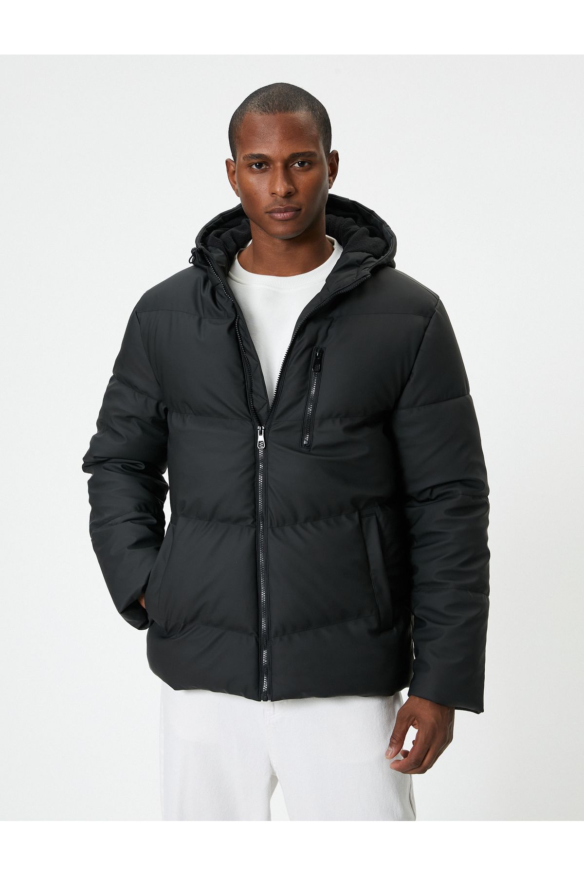 Koton-Kabát Slim Fit Puffer Coat s kapucňou a zipsom 5