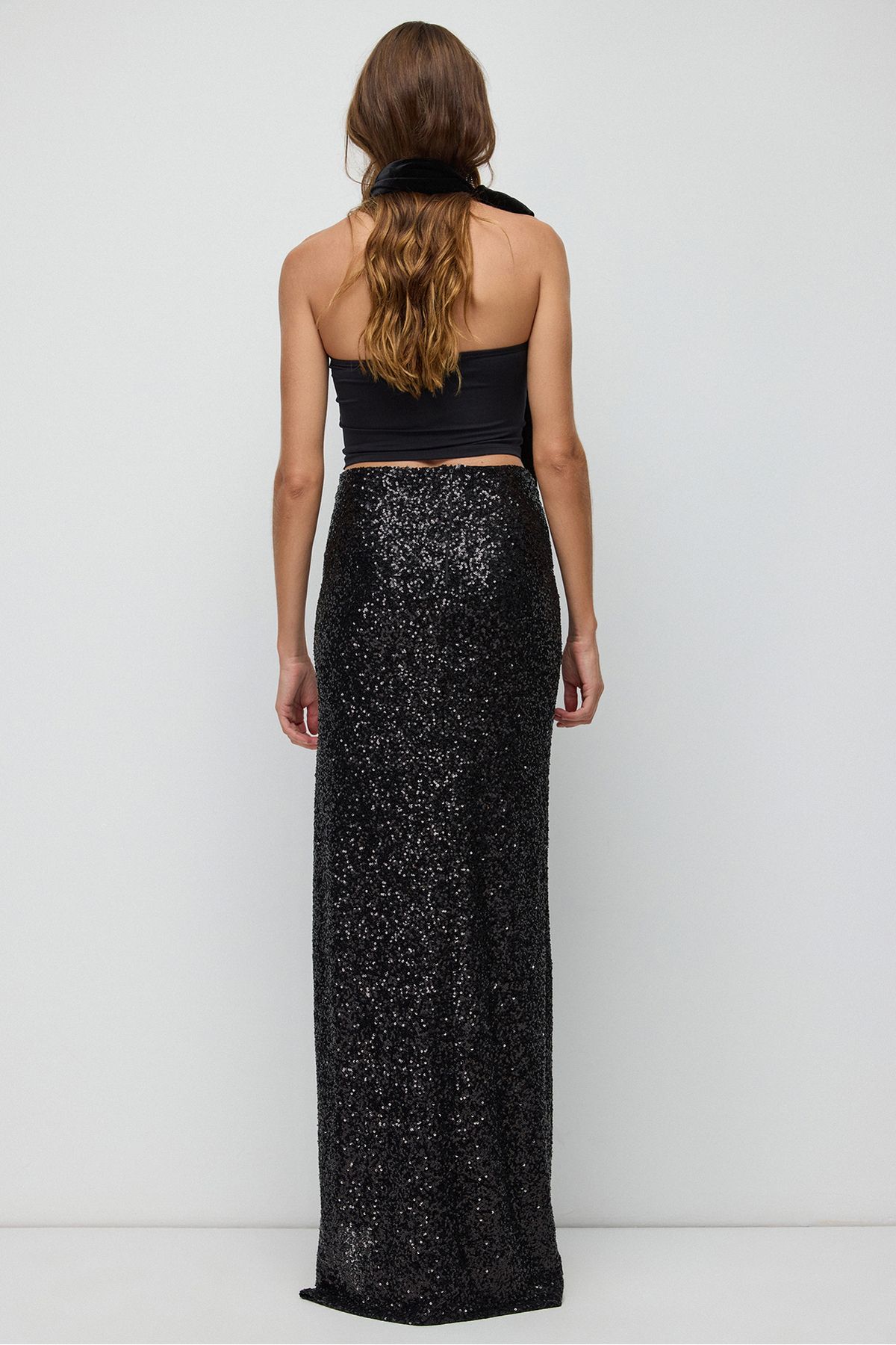 No Matter What-Sequined Deep Slit High Waist Skirt 5