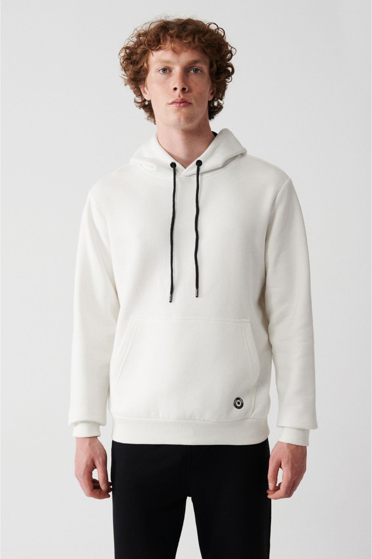 Avva Erkek Beyaz Kapüşonlu Şardonlu 3 Iplik Pamuklu Sweatshirt E001018