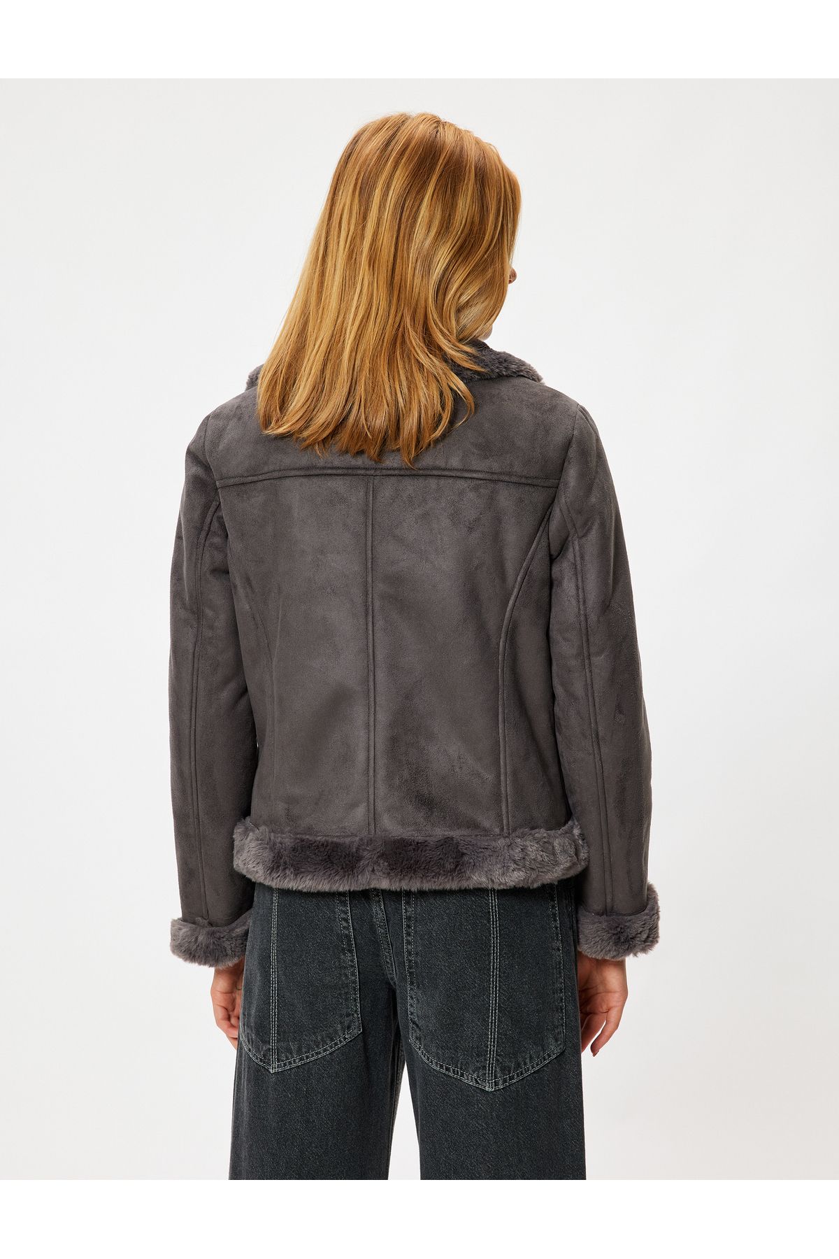 Koton-Suede Biker Jacket - Plush Lined and Zippered 4