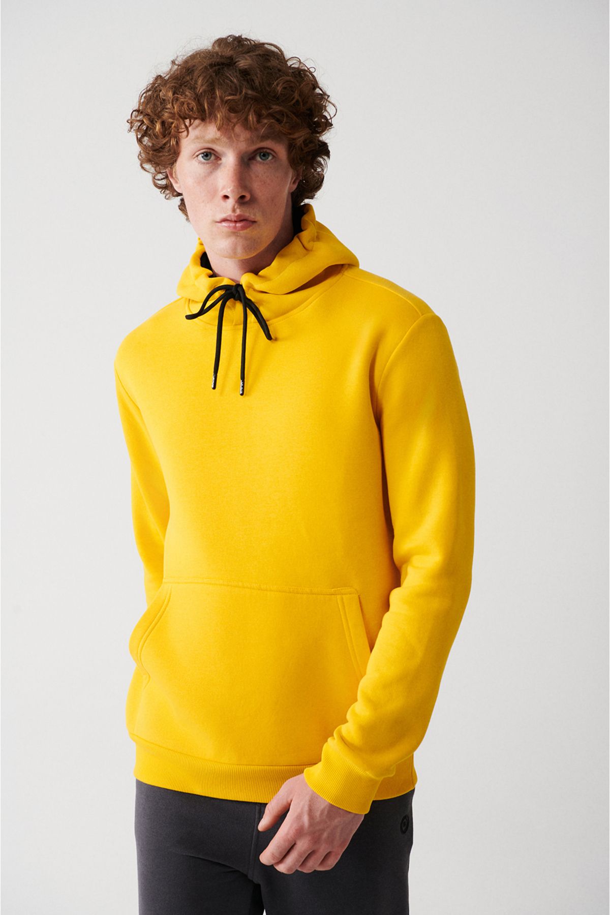 Avva-3 Thread Cotton Yellow Unisex Sweatshirt - Hooded and Ribboned E 001018 5