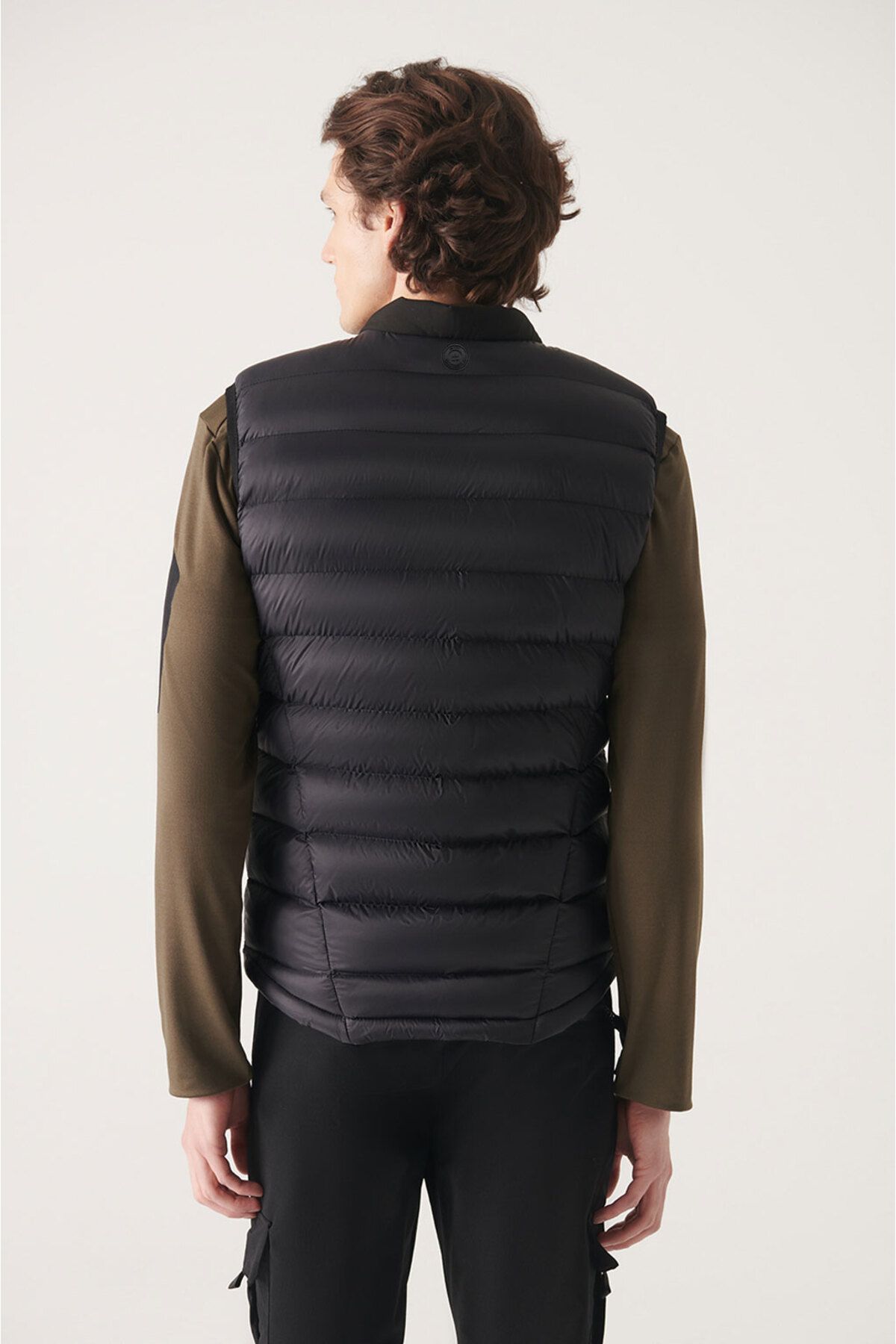 Avva-Men's Black Bomber Collar Double Fabric Water Repellent Inflatable Vest A22y6510 3