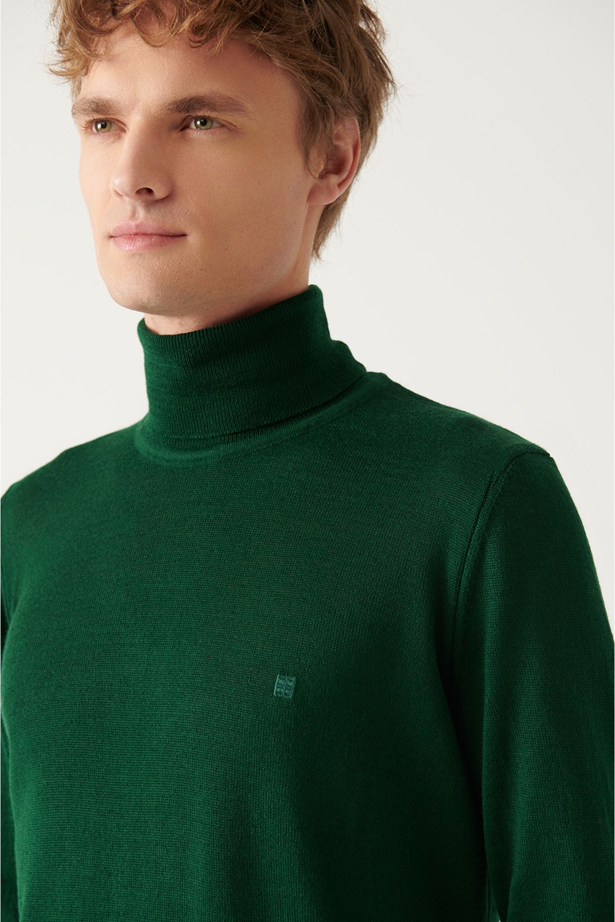 Avva-Men's Green Full Turtleneck Wool Blended Knitwear Sweater E 005014 2