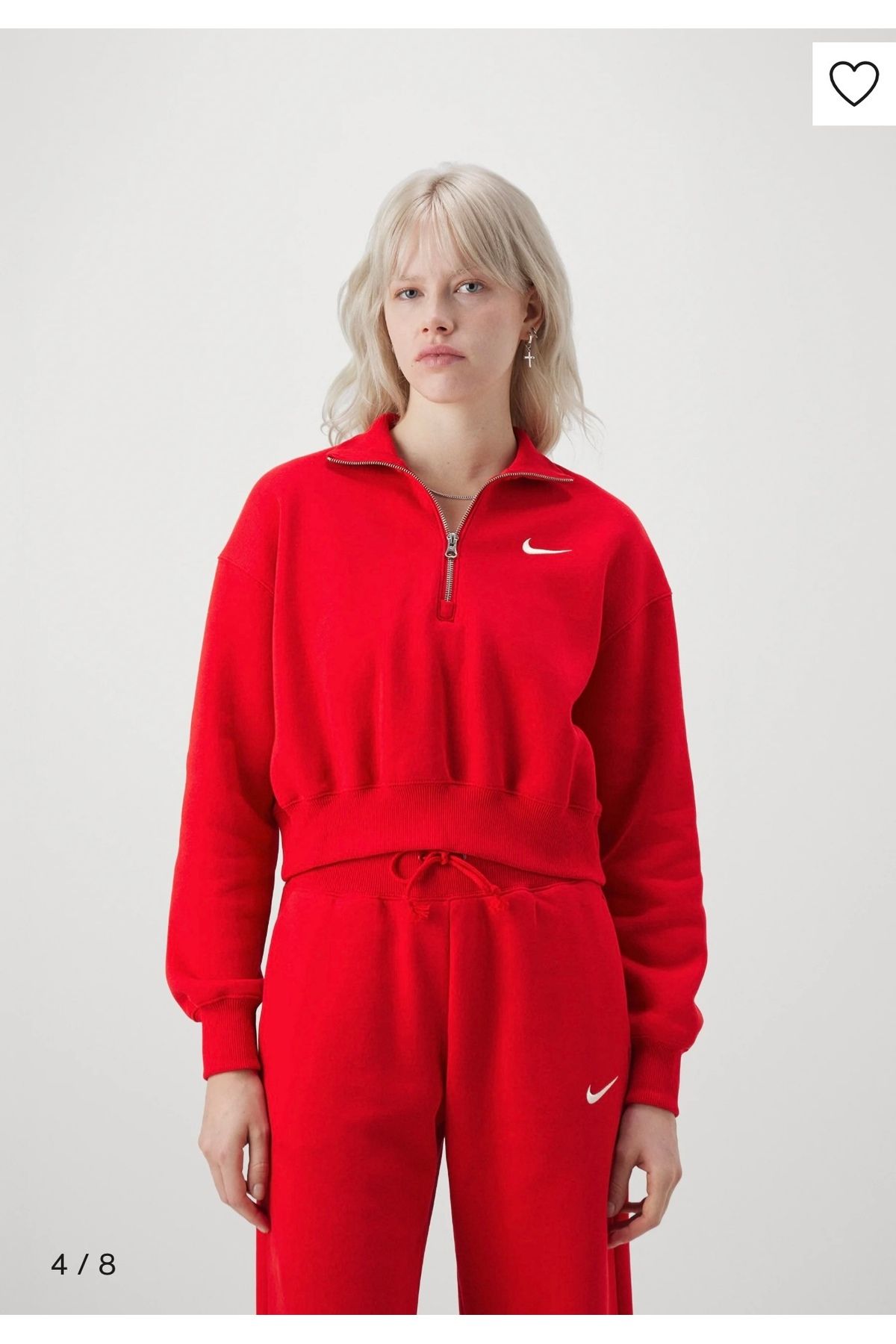 Nike-Nsw Phoenix Fleece Qz Crop Red Women's Sweatshirt 3