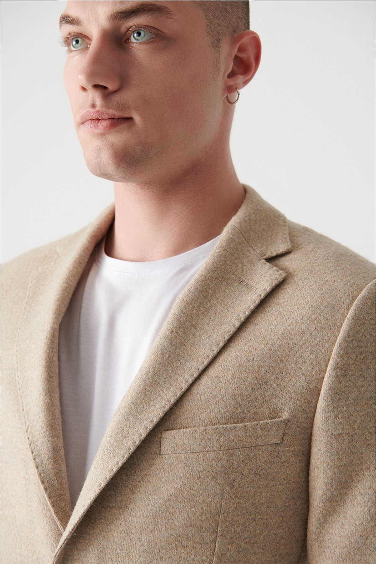 Avva-Men's Beige Mono Collar Wool Unlined Jacket A22Y4006 2