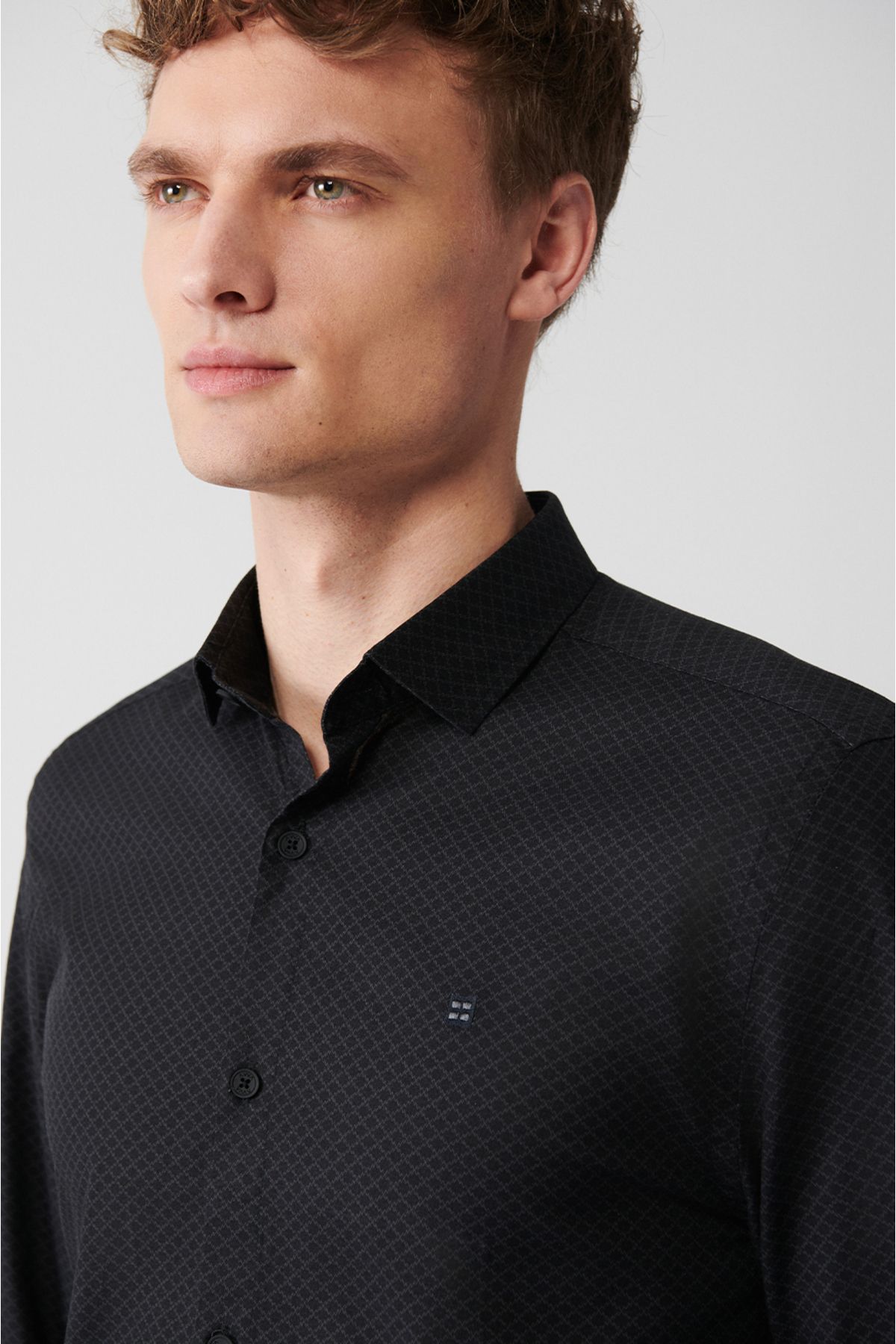 Avva-Men's Anthracite 100% Cotton Printed Shirt A31Y2040 2