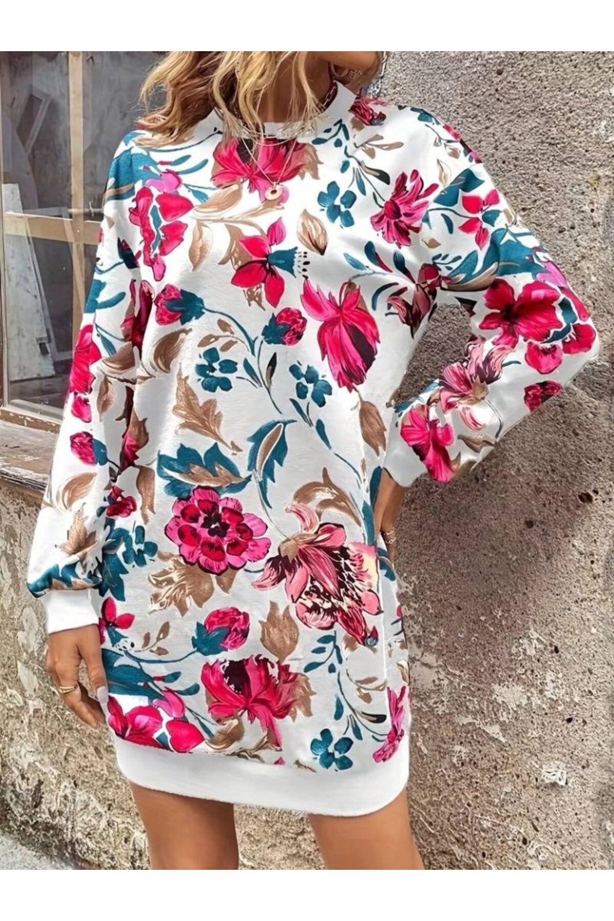 leyla sanat sanata yeni bir bakış açısı Kadın Uzun Kollu Bisiklet Yaka çiçek Baskılı şardonlu Dalgıç