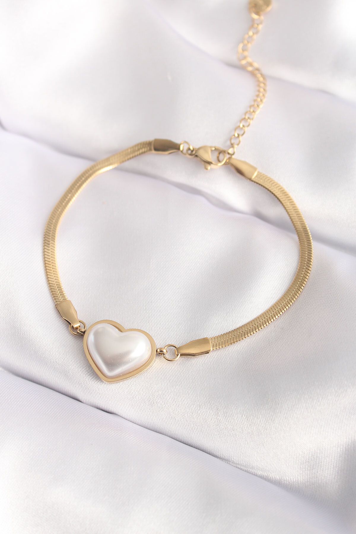 KfksStore 316L Çelik Gold Renk Bombeli Kalp Kadın Bileklik