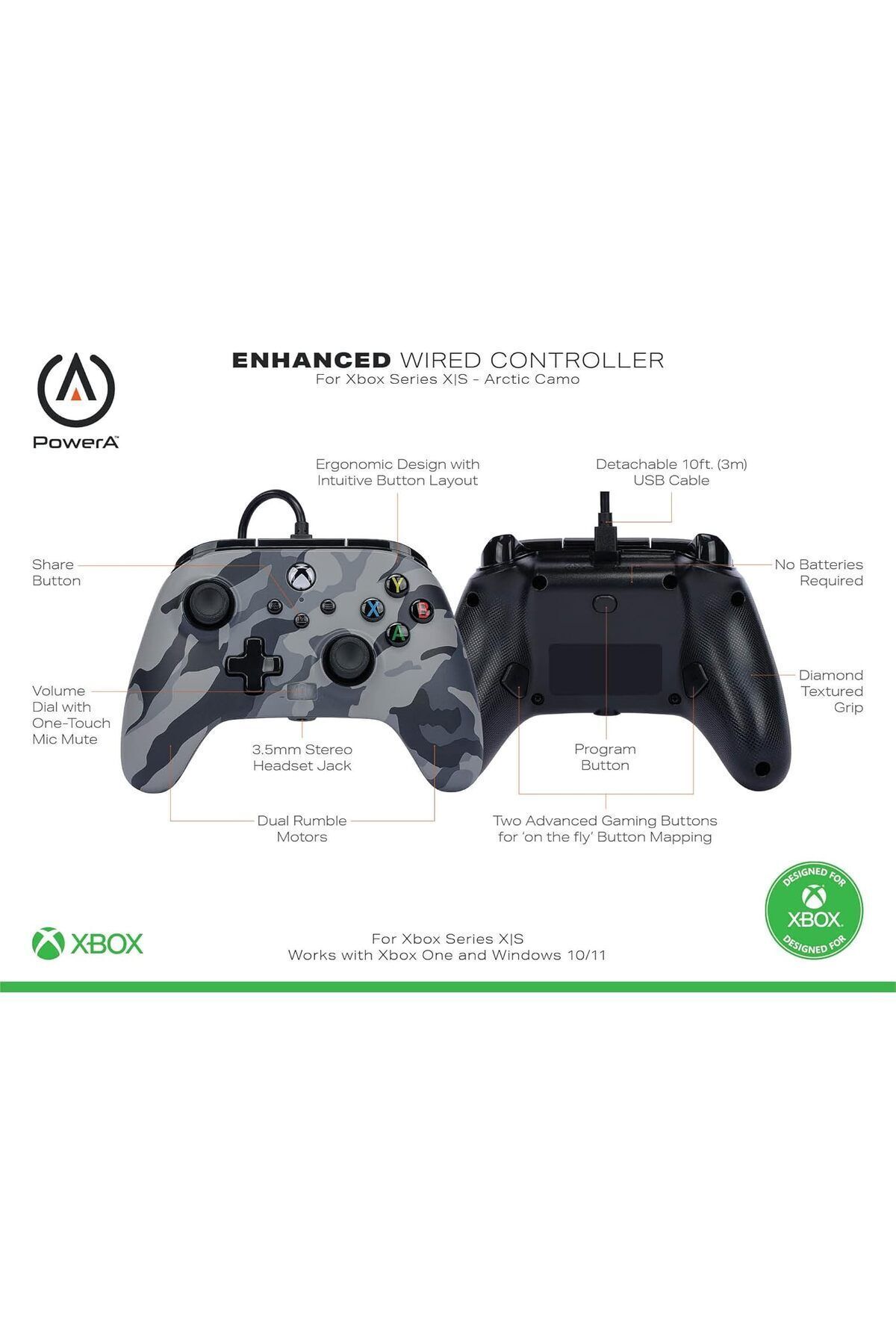 Powera-Enhanced Wired Controller for Xbox Series X|S - Arctic Camo 2