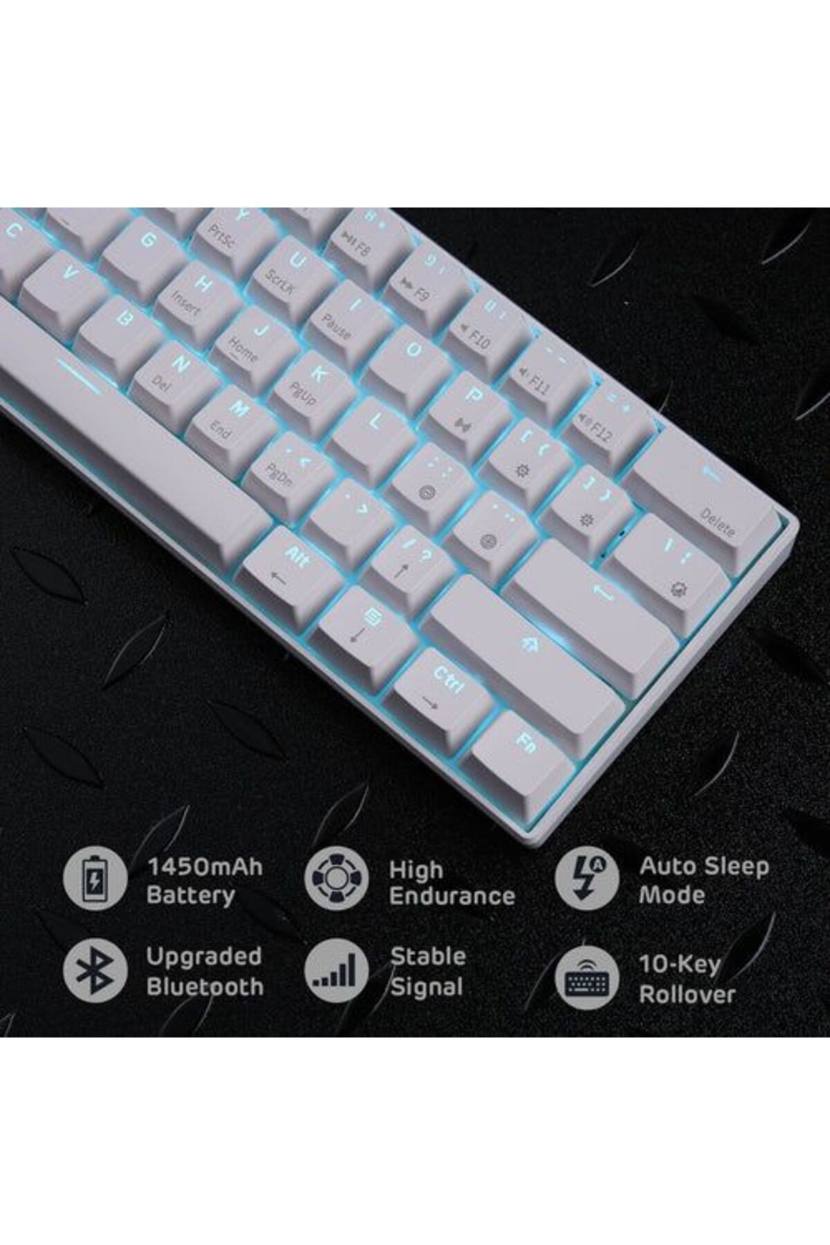 ROYAL KLUDGE-Rk61 Tri-Mode Rgb 61 Keys Hot Swappable White Mechanical Keyboard - Blue Switch 7