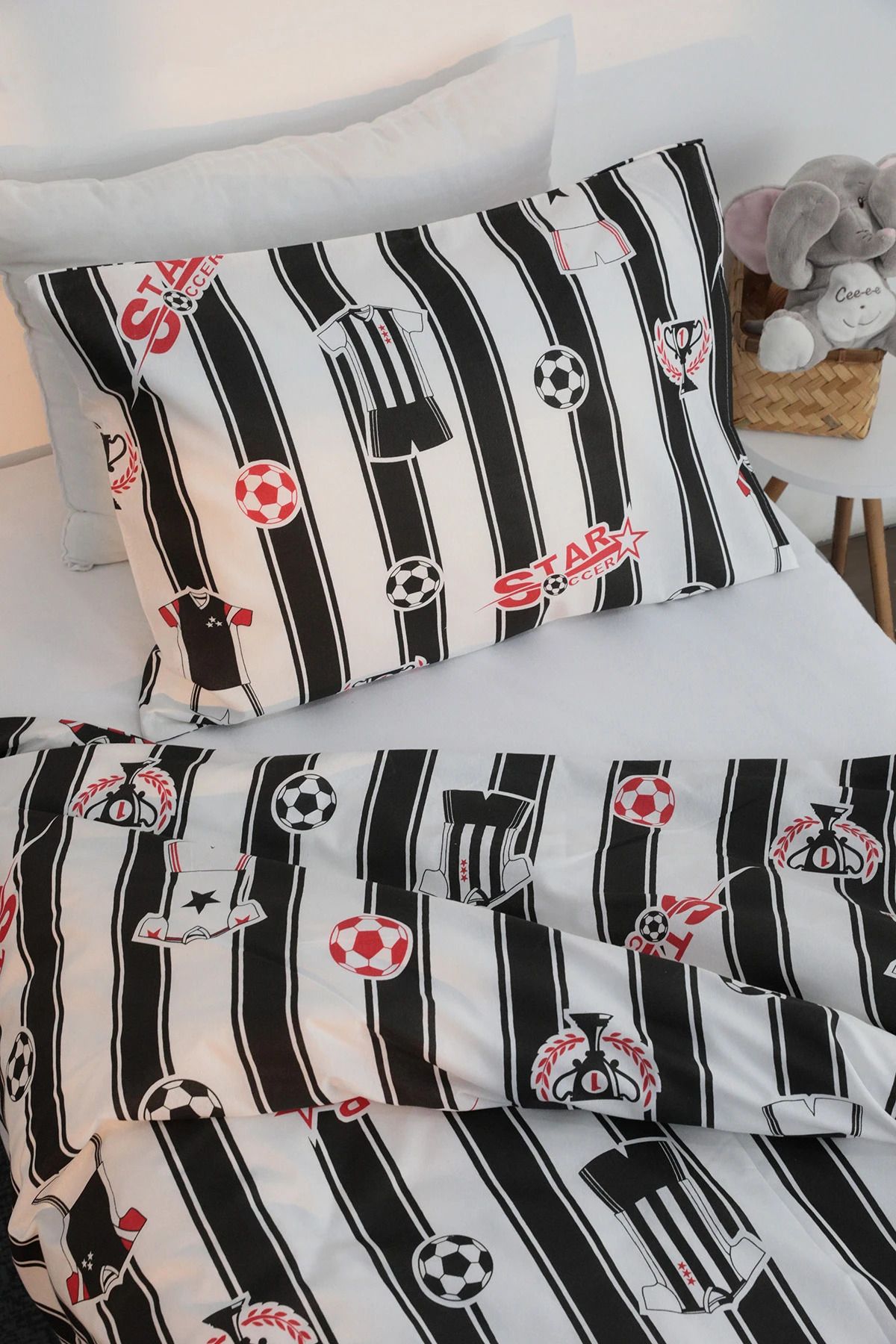 FAVORA-Fan Cotton Ranforce Single Duvet Cover Set - Black - White 3