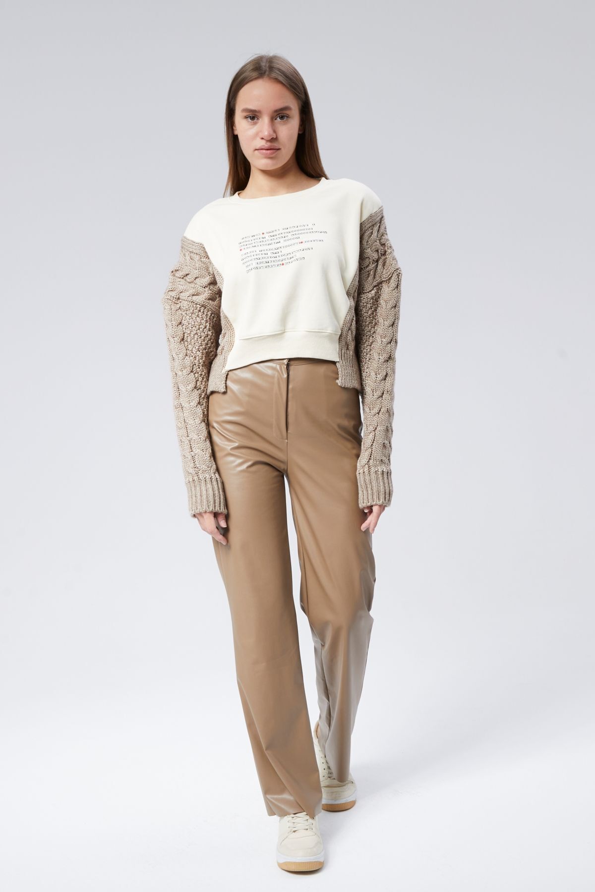 soBasic-Μπεζ φούτερ Gigi - Crew Neck και Λεπτομέρεια Πλεκτών 2