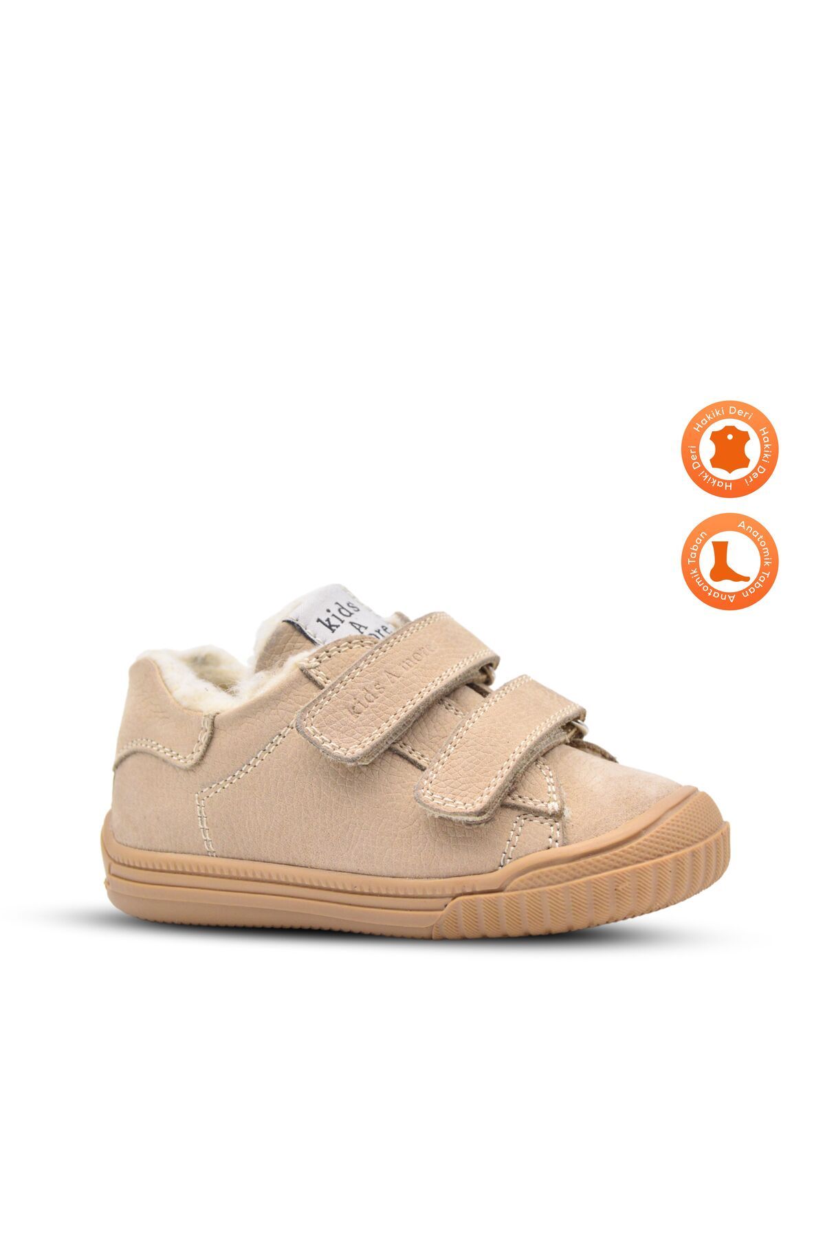 kids A more-Pearl Beige Unisex Shoes - Double Velcro and Fur Leather 1