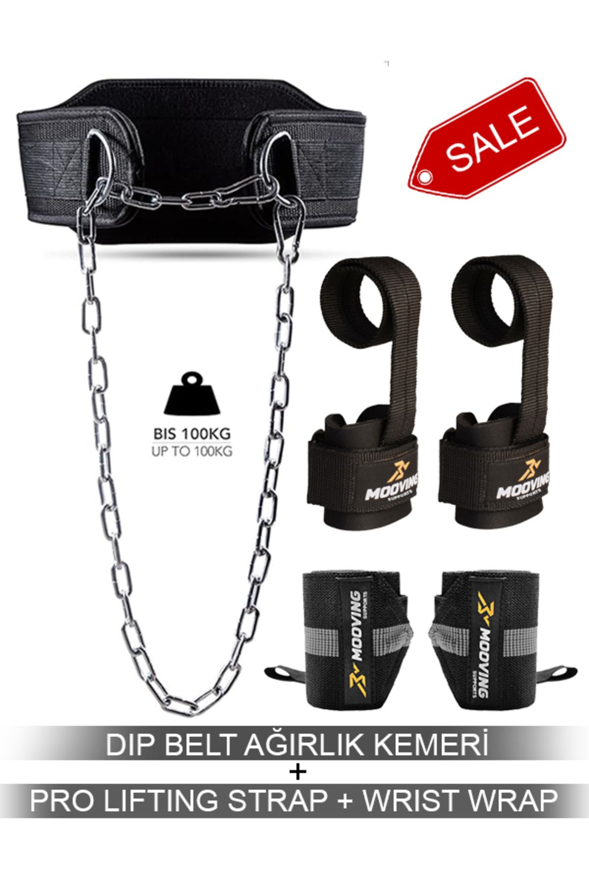 mooving supports Dip Belt Ağırlık Kemeri , Pro Lifting Strap, Pro Wrist Wraps 3'lü Set