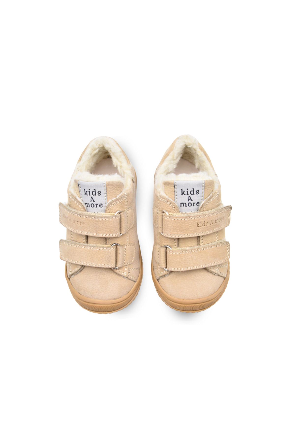 kids A more-Pearl Beige Unisex Shoes - Double Velcro and Fur Leather 6