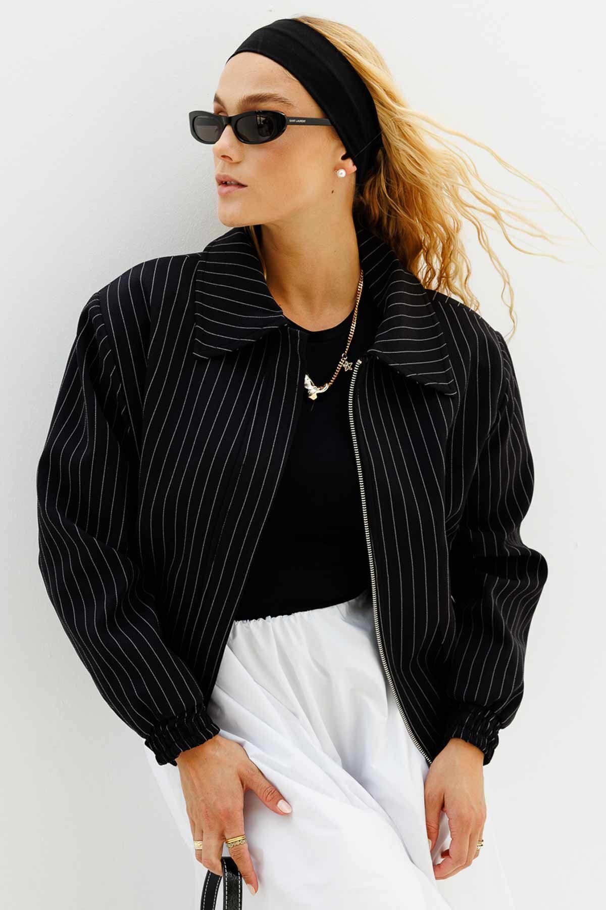 Hooopstore-Black Premium Striped Bomber Jacket 4