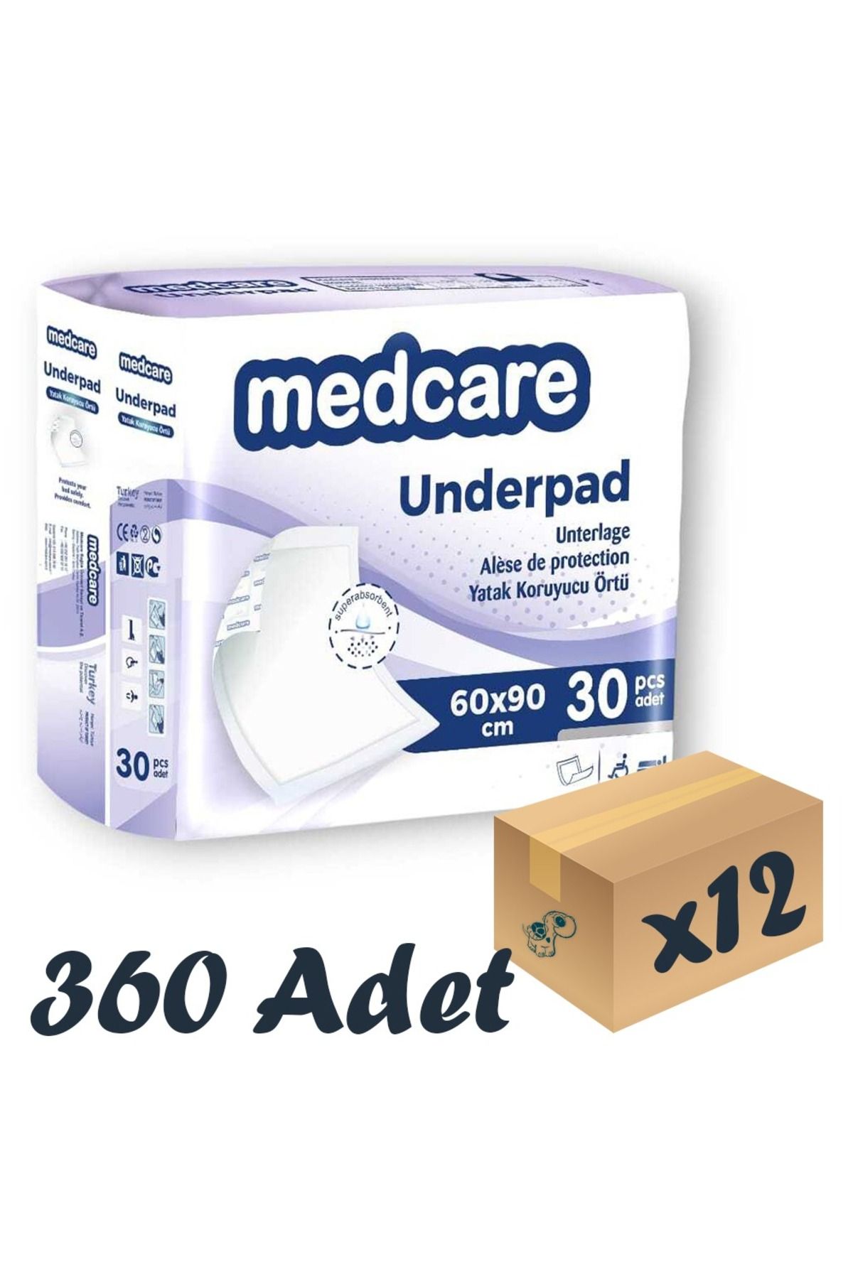 MEDCARE Normal Yatak Koruyucu Örtü 60x90cm 30'lu 12 Paket 360 Adet (Mor)