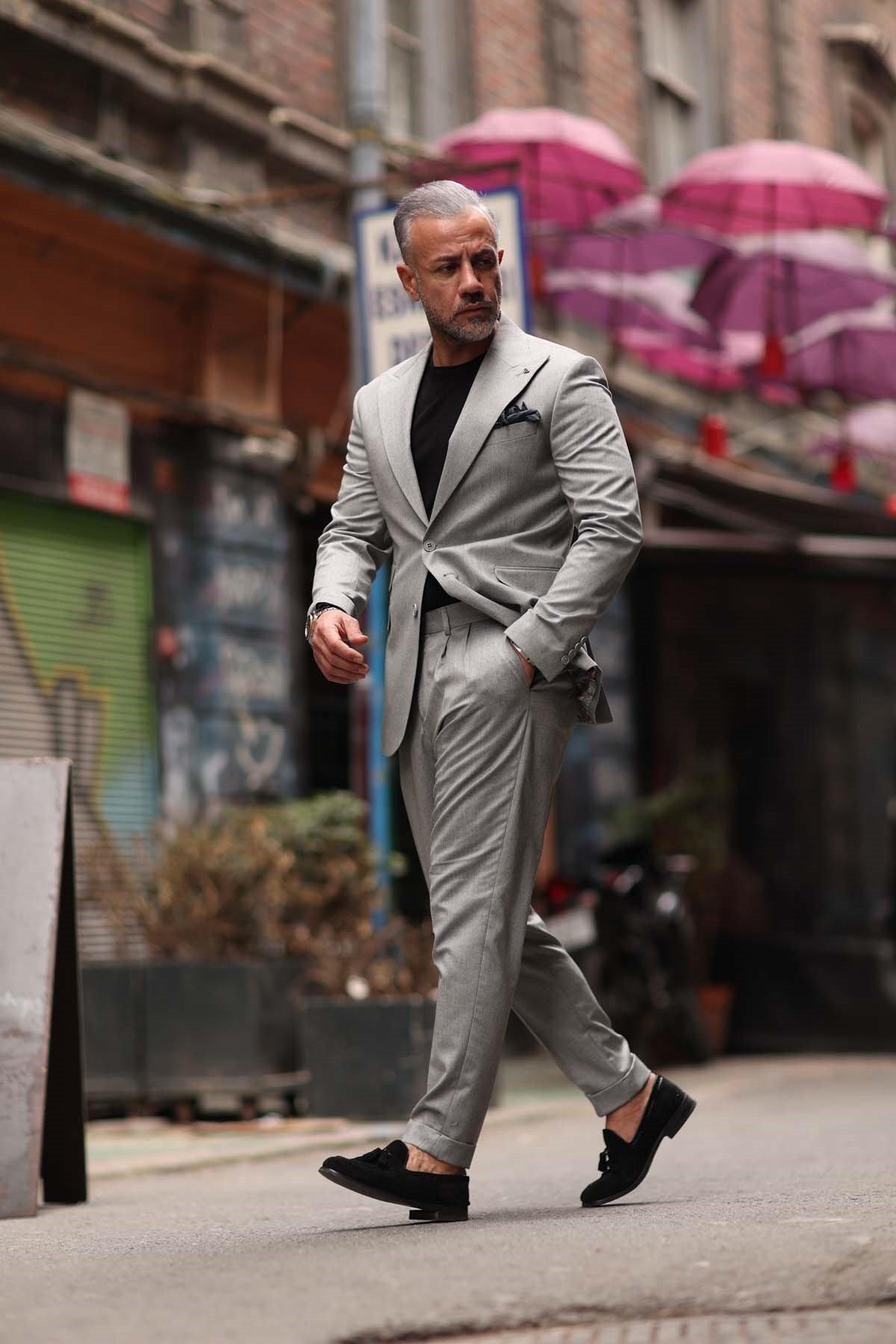 Fc Plus Geniş Yaka Pantolonu Pileli Takım Elbise Slim Fit görsel 2