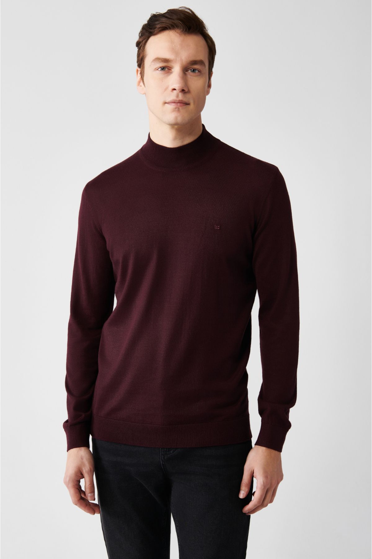 Avva-Men's Burgundy Half Turtleneck Wool Knitwear Sweater B 005015 3