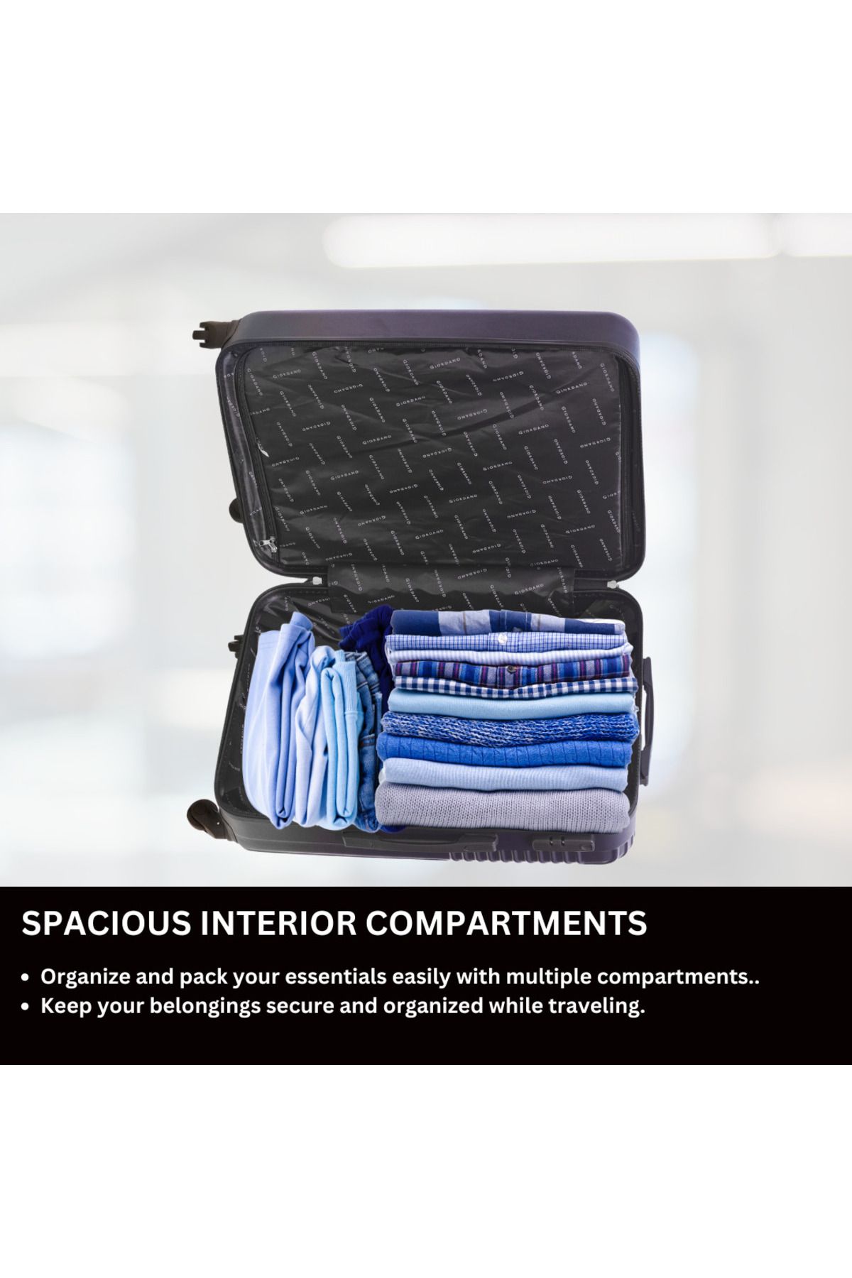Giordano-Logo Large Suitcase Navy, ABS Hard Shell Lightweight Durable Secure Number Lock. 5