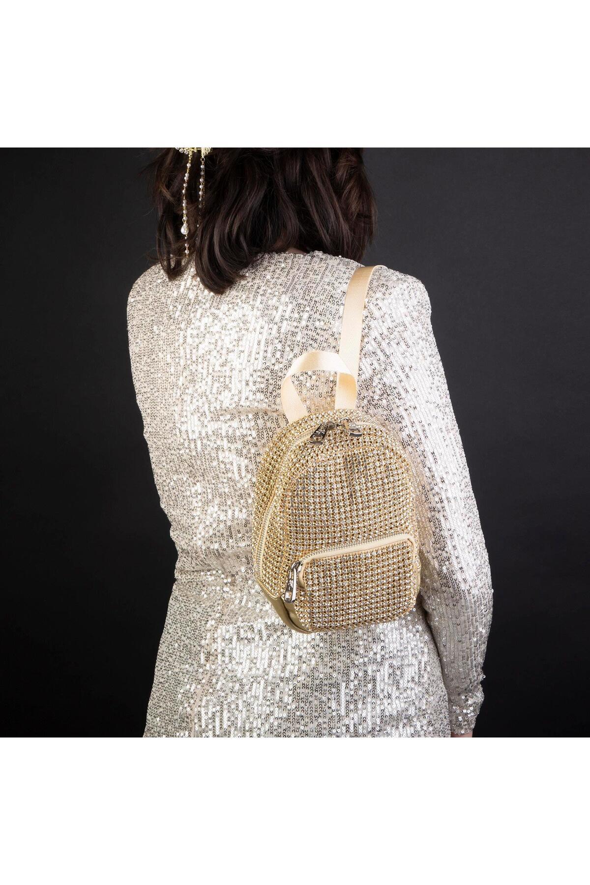 Nas Bag-Rucsac de damă Gold Diamond Gold Stone Mini Geantă 6
