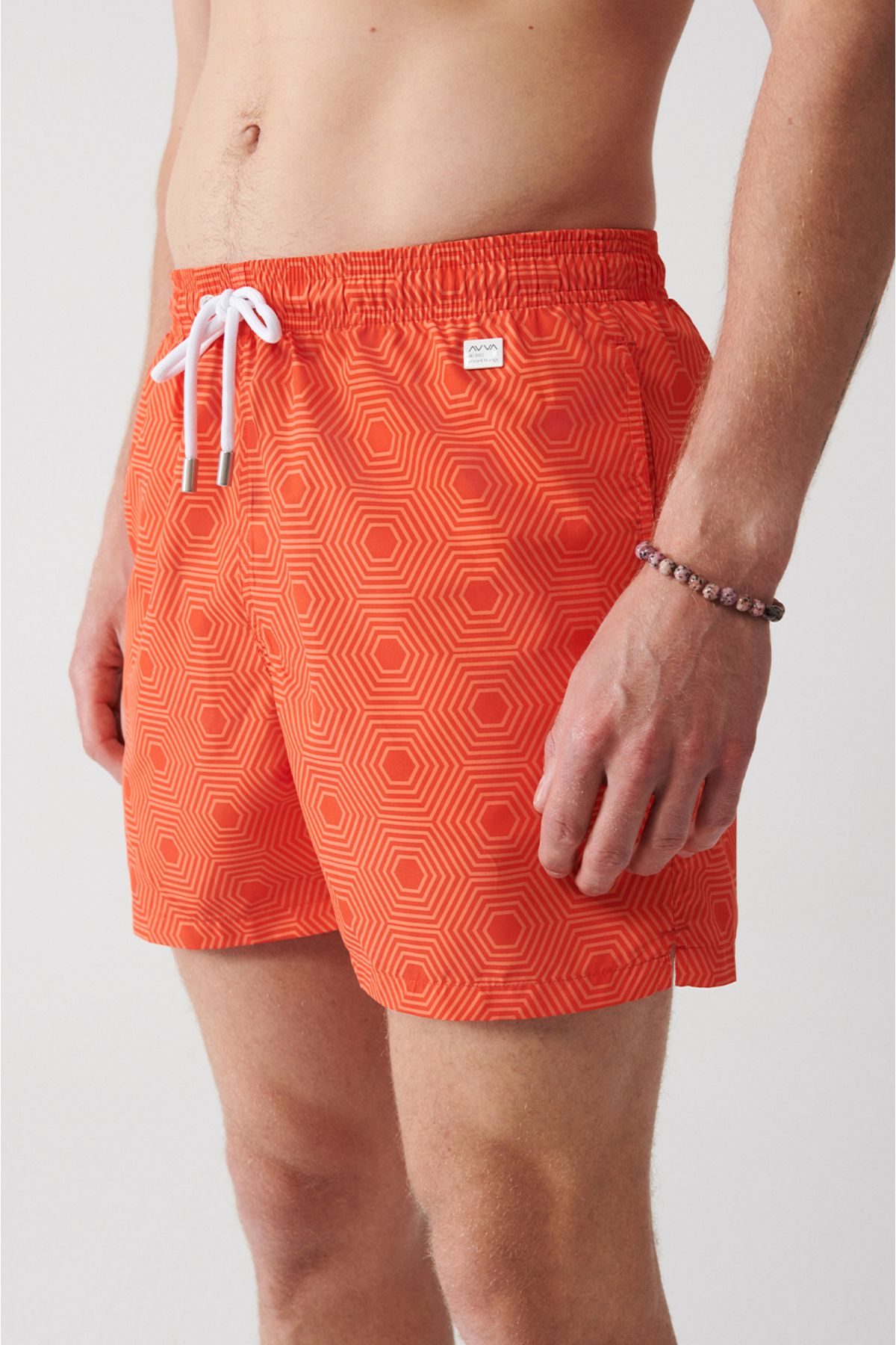 Avva-Orange Quick Dry Geometric Printed Standard Size Special Boxed Comfort Fit Swimsuit Sea Shorts 5