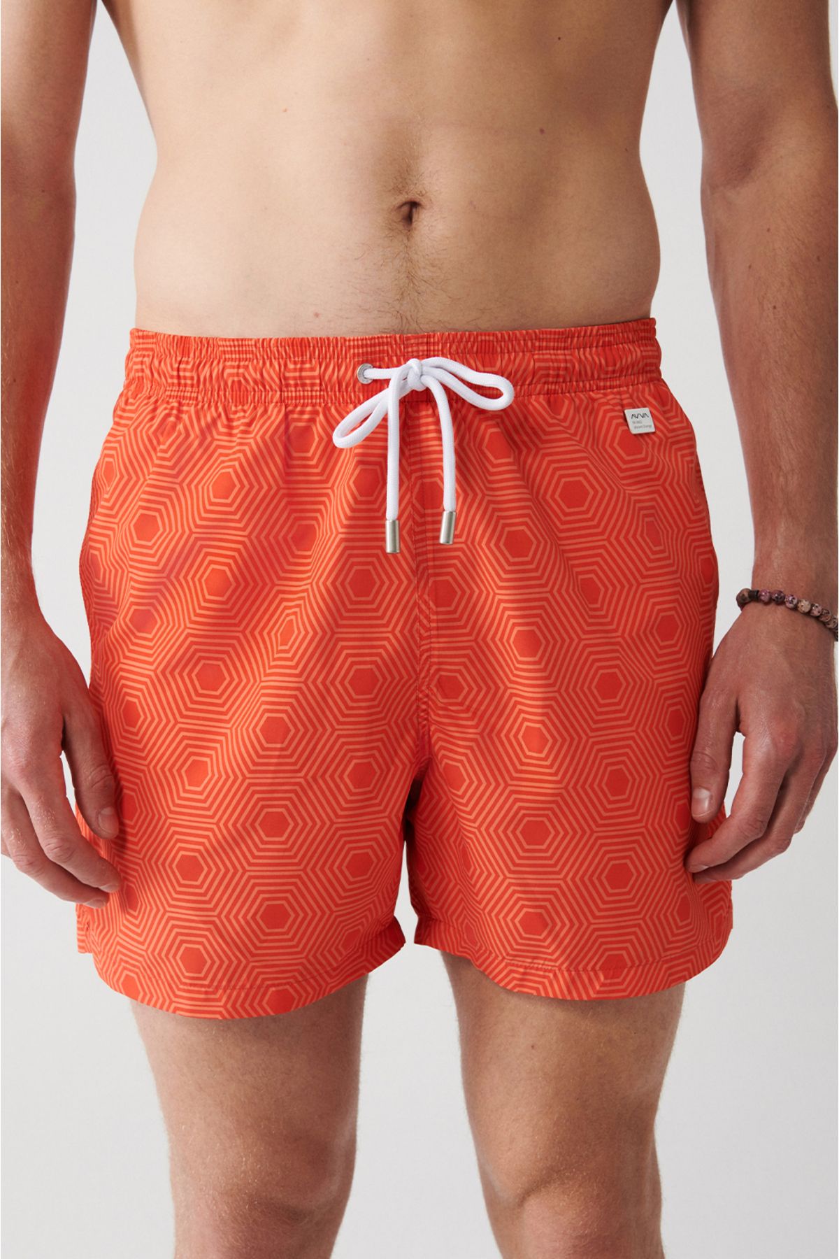 Avva-Orange Quick Dry Geometric Printed Standard Size Special Boxed Comfort Fit Swimsuit Sea Shorts 4