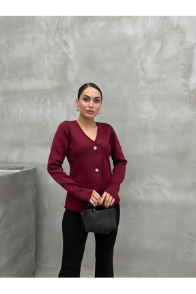 foto Uzun Kollu V Yaka Düğmeli Triko Hırka