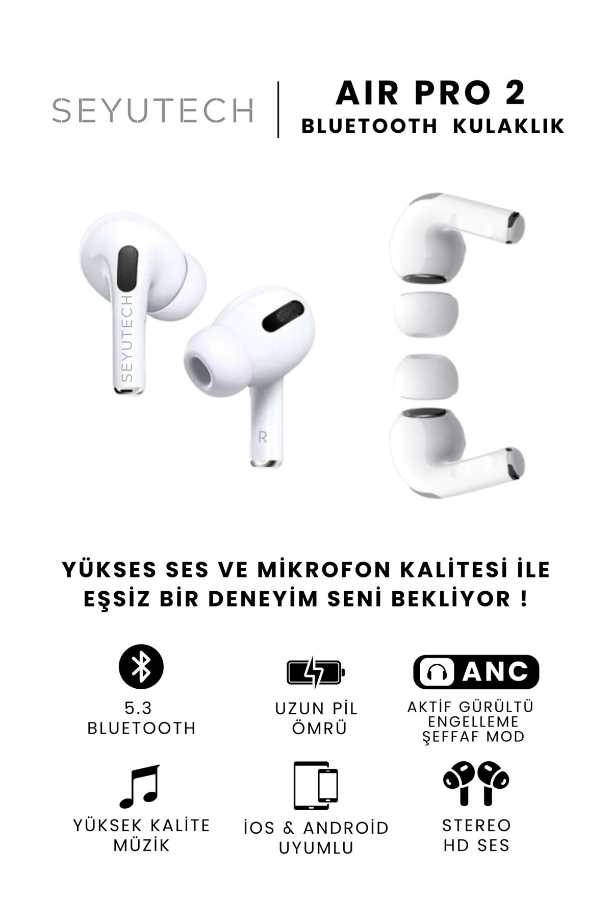 SEYUTECH Air Pro2 ANC Bluetooth Kulaklık Gürültü Engelleme&Şeffaf Mod Ios ve Android Tüm TelefonlaraUyumlu-7