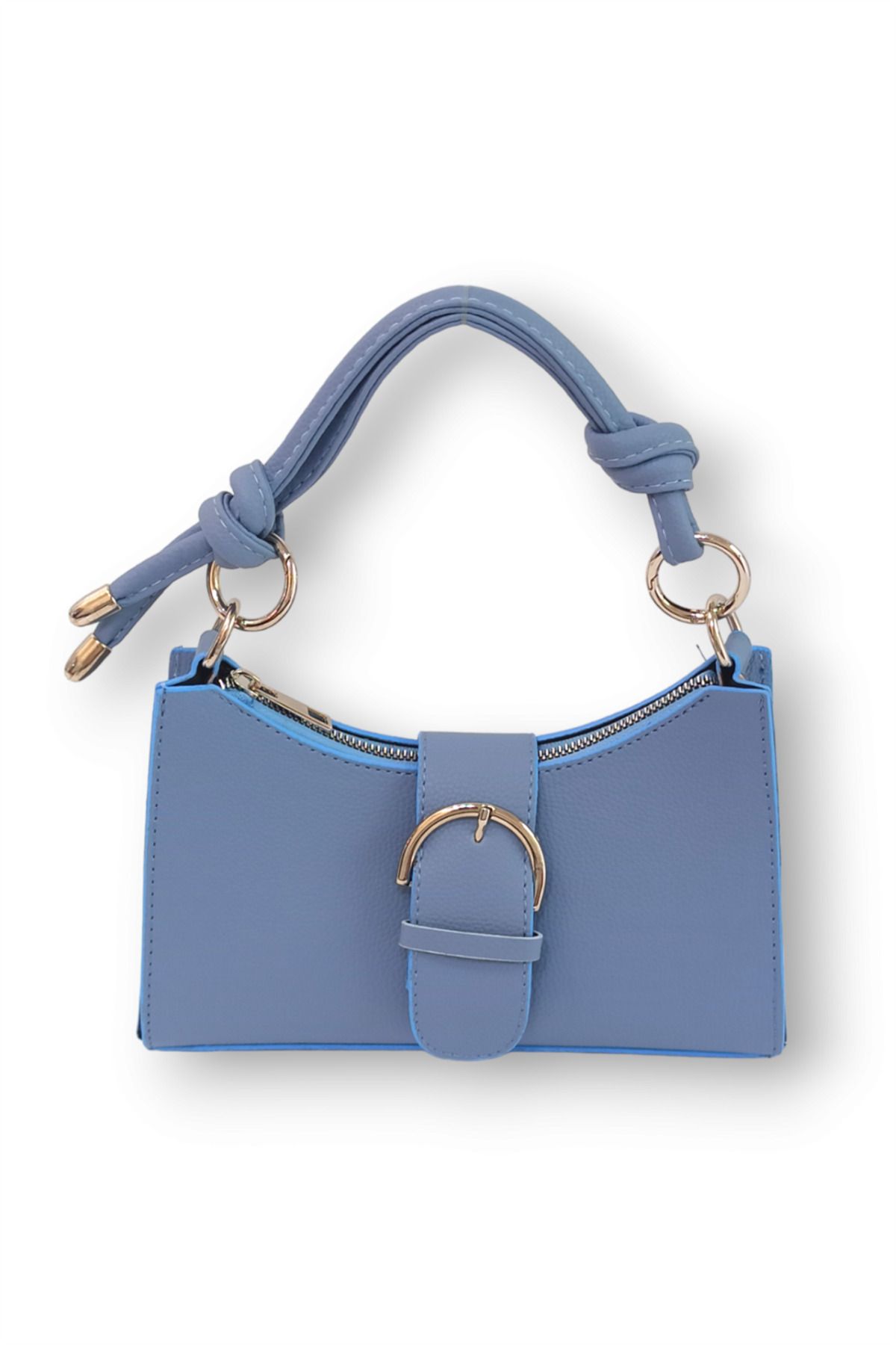 Çlk Accessories-Front Belt Baguette Handbag and Crossbody Bag Blue Trbag7445 3