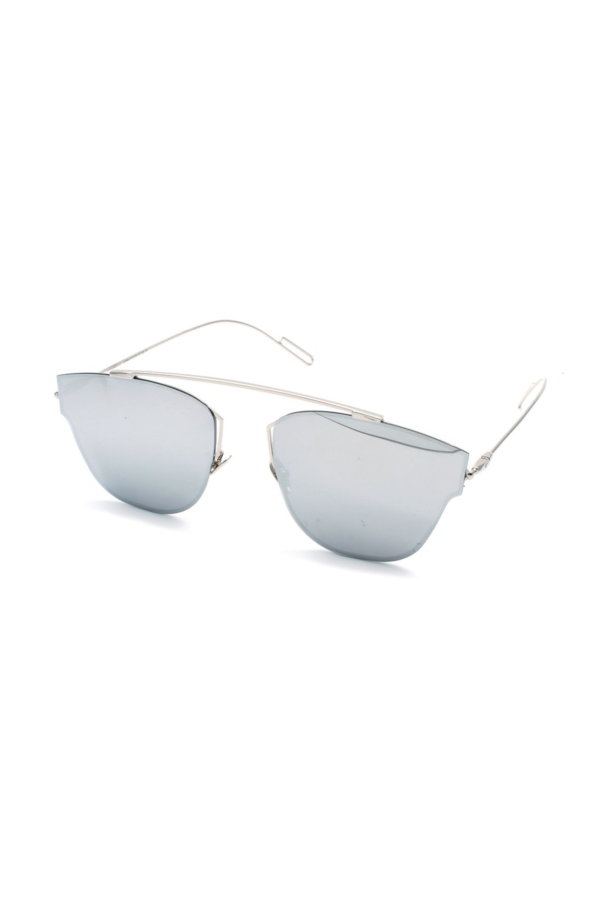 Chocolate-Silver-Grey Organic Mirrored Women's Sunglasses - Glass Steel Closed Frame Ch1865 08 57-18 1