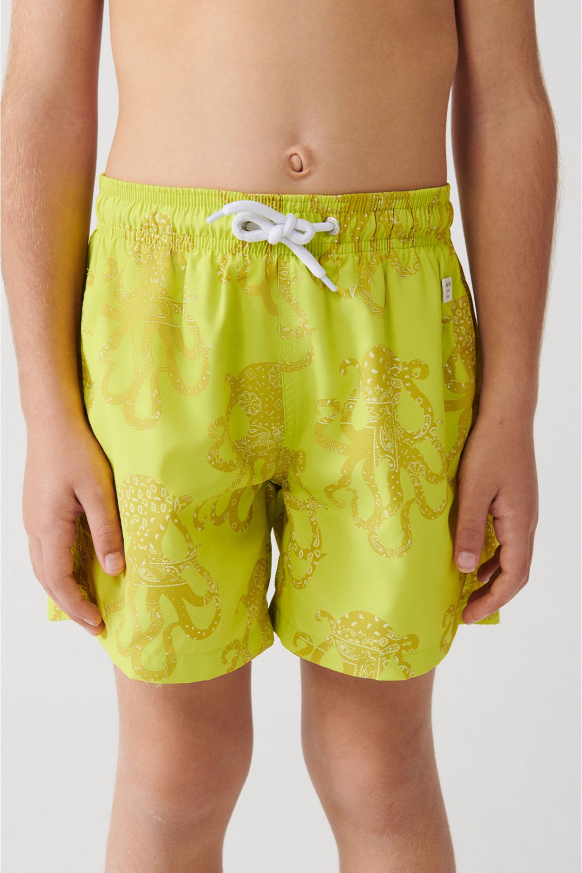 Avva-Yellow Fast Drying Octopus Printed Standard Size Children's Special Boxed Comfort Fit Swimsuit Sea Shorts 3