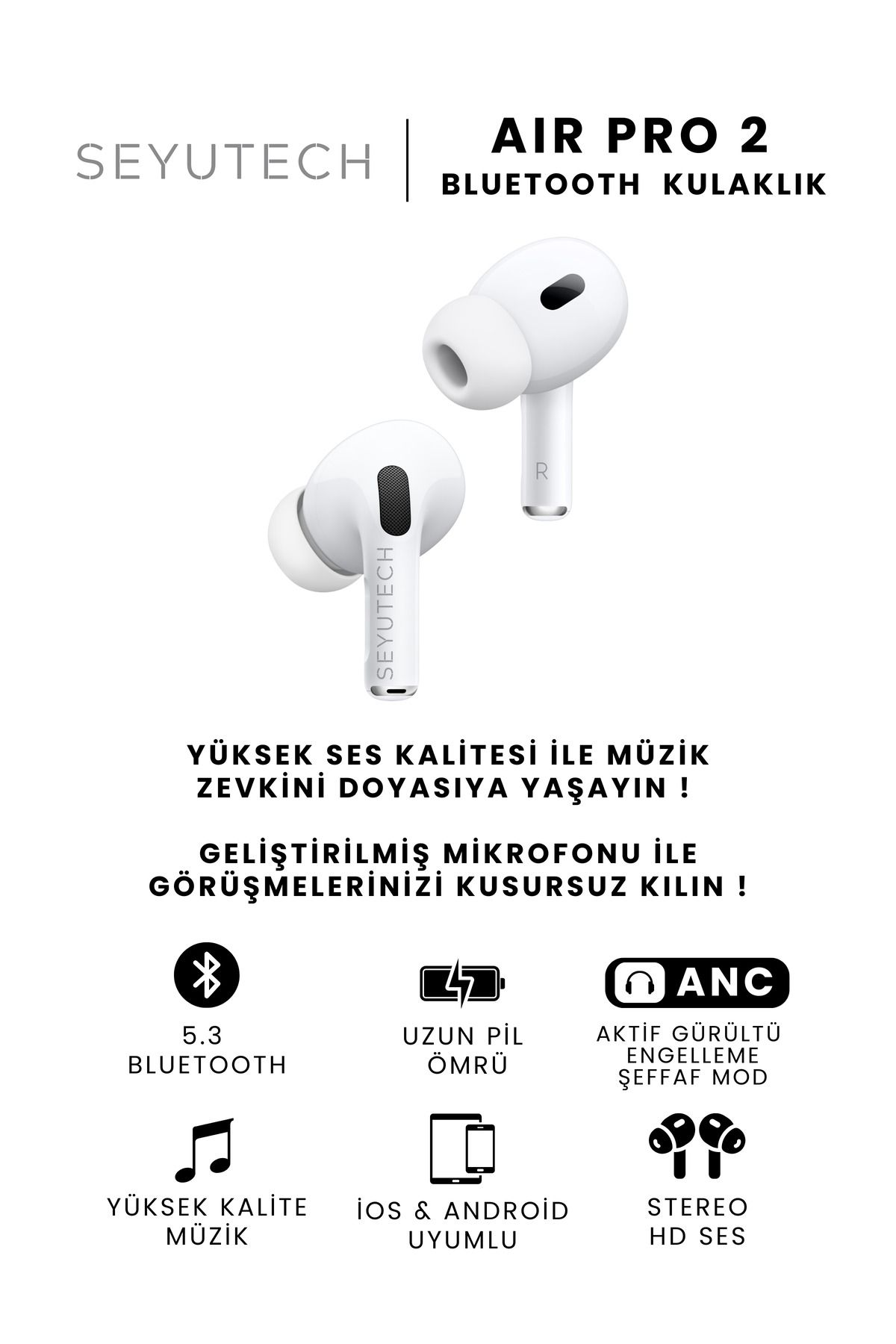 SEYUTECH Air Pro2 ANC Bluetooth Kulaklık Gürültü Engelleme&Şeffaf Mod Ios ve Android Tüm TelefonlaraUyumlu-2