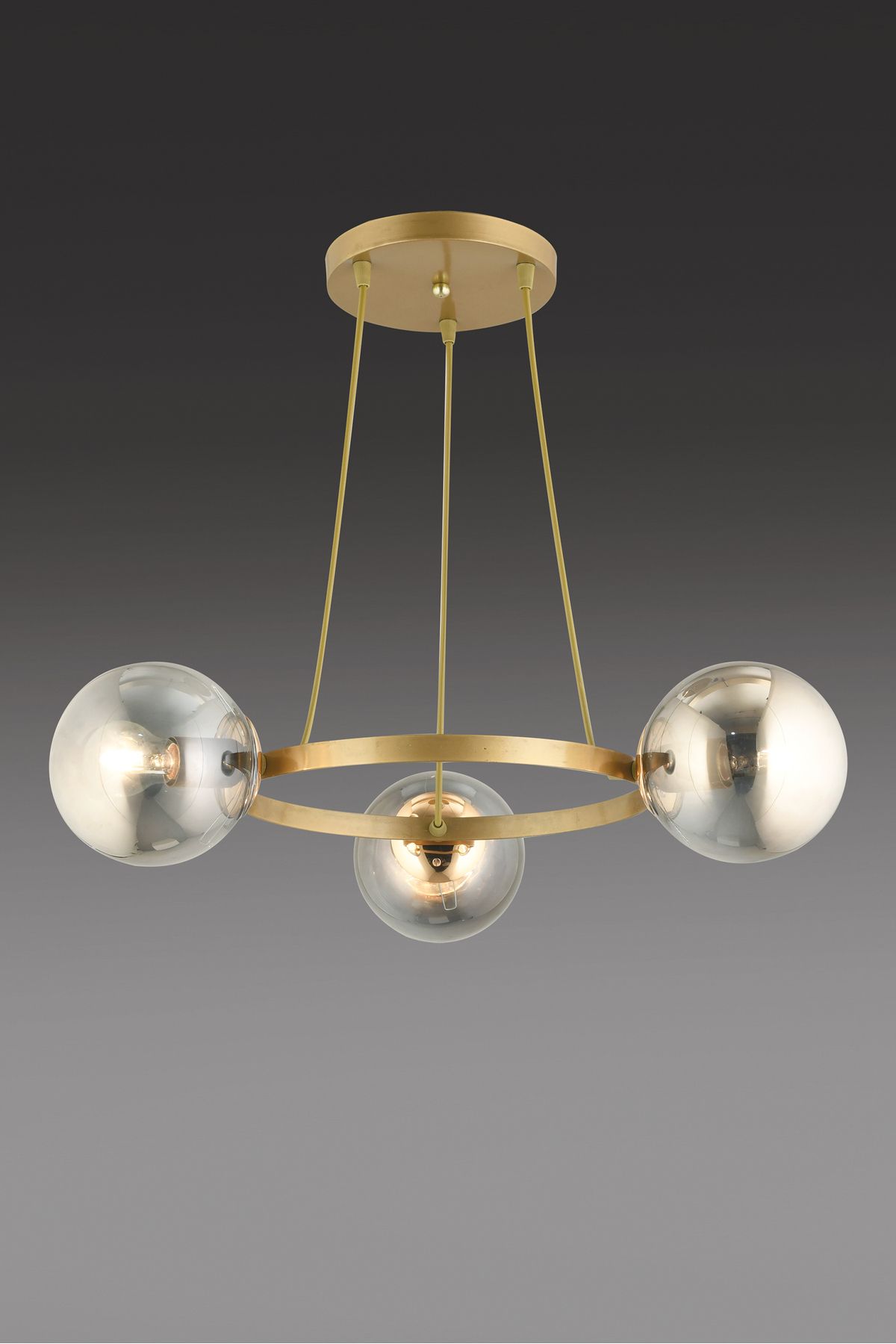 SONSUZ AYDINLATMA&AVİZE-Endless Antique 3-Piece Ring Smoked Globe Glass Modern Chandelier 3