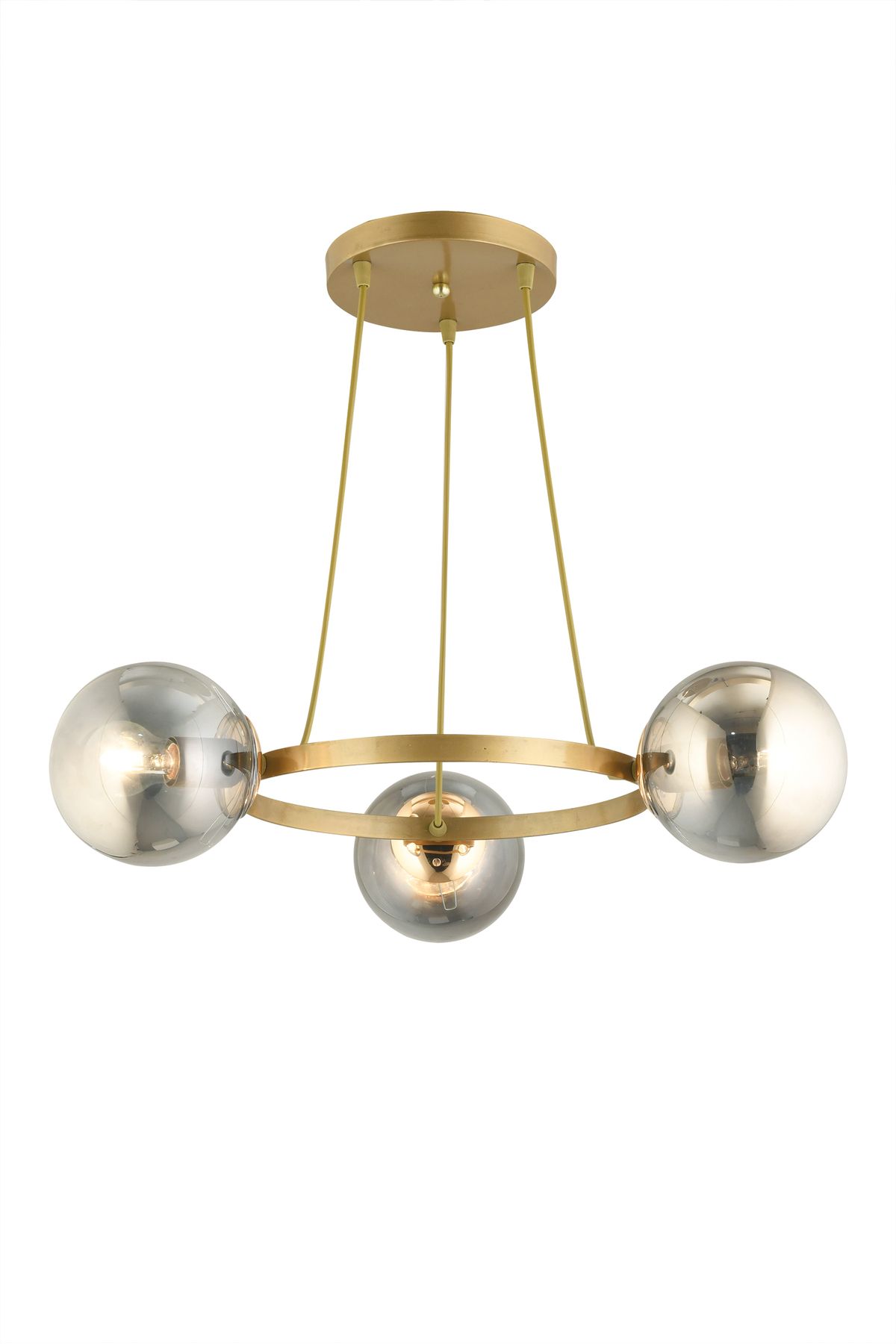 SONSUZ AYDINLATMA&AVİZE-Endless Antique 3-Piece Ring Smoked Globe Glass Modern Chandelier 4