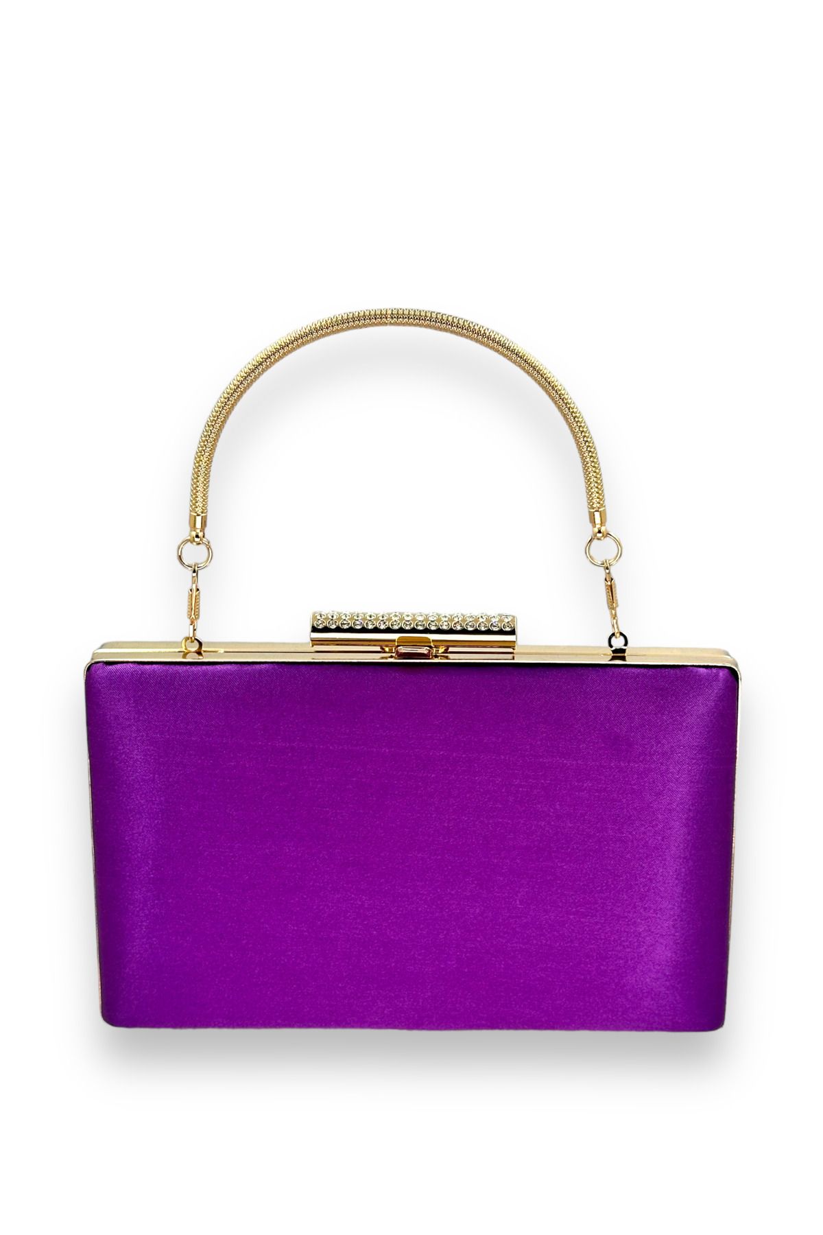 MidStore Mor Renk Saten Kristal Taşlı Abiye Çanta Gece Çantası Kına Gelin Mezuniyet Çantası Clutch Portföy