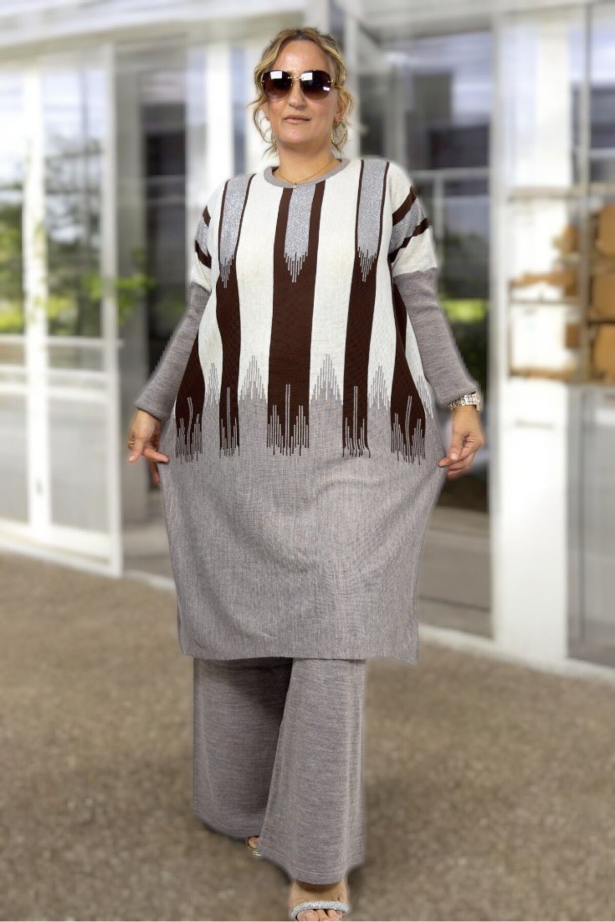 yagmurberen-100% Acrylic Fabric Large Size Bottom Top Set with Sim Streifen Pattern 4