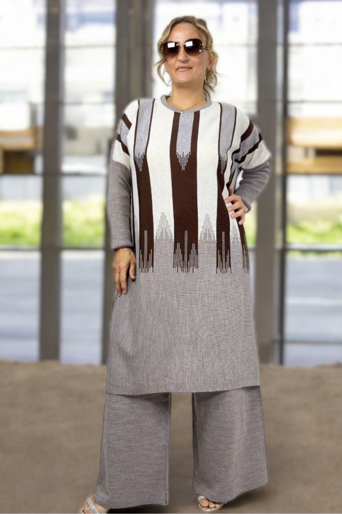 yagmurberen-100% Acrylic Fabric Large Size Bottom Top Set with Sim Streifen Pattern 6