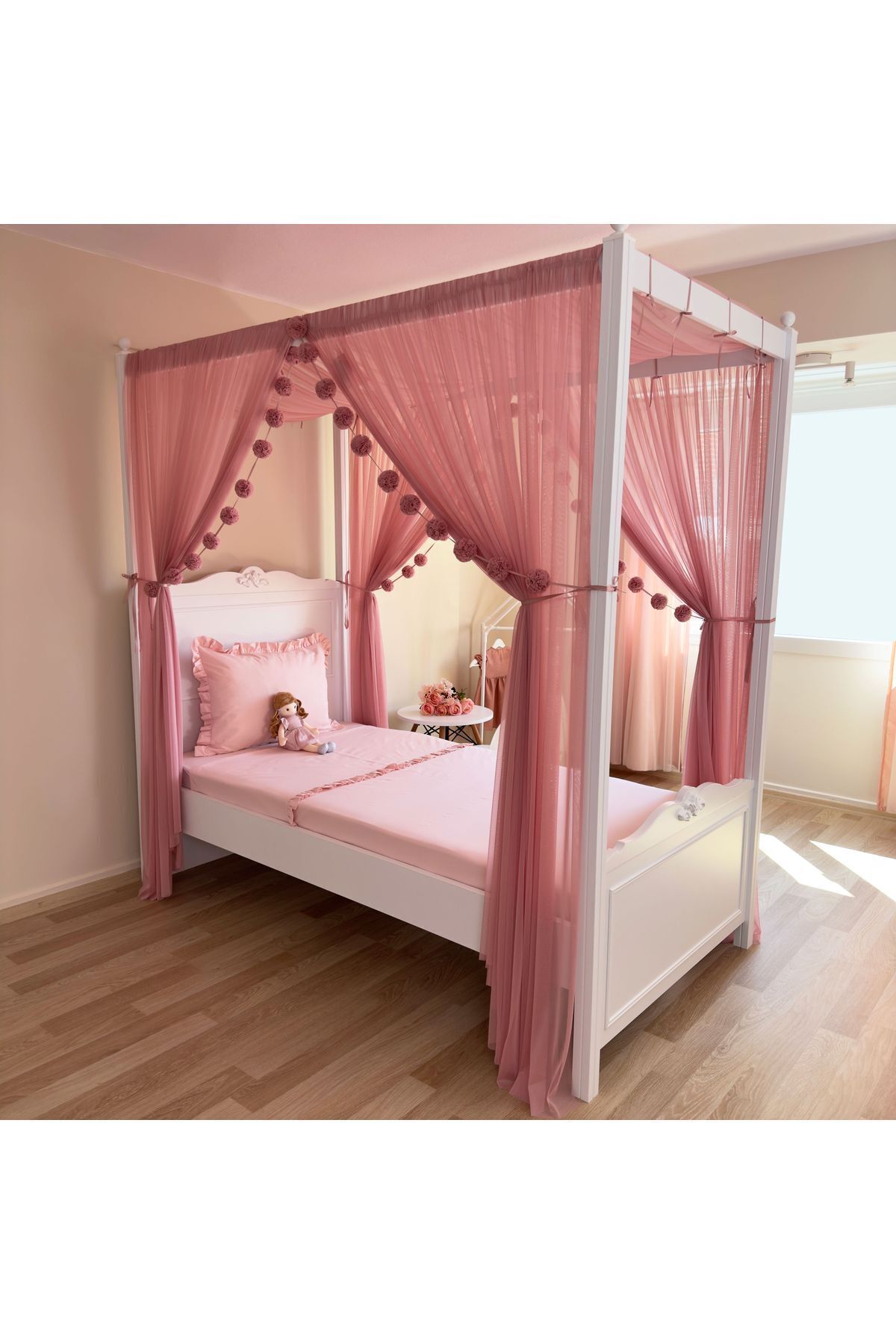 PAMUKA Poster Bed Cibinlik - Dusty Pink (TÜM EBATLAR)