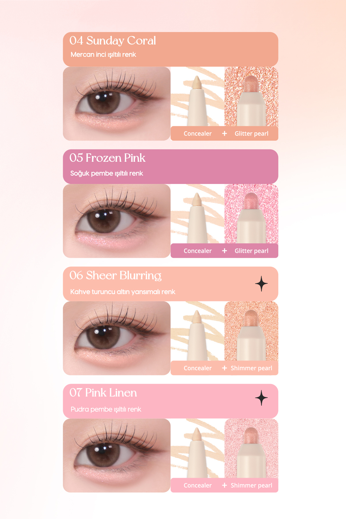 Çift Taraflı Kapatıcı ve Işıltılı Kalem Far PERIPERA Sugar Twinkle Duo Eye Stick (05 Frozen Pink) — صورتی 6550 — تصویر 8 از 9