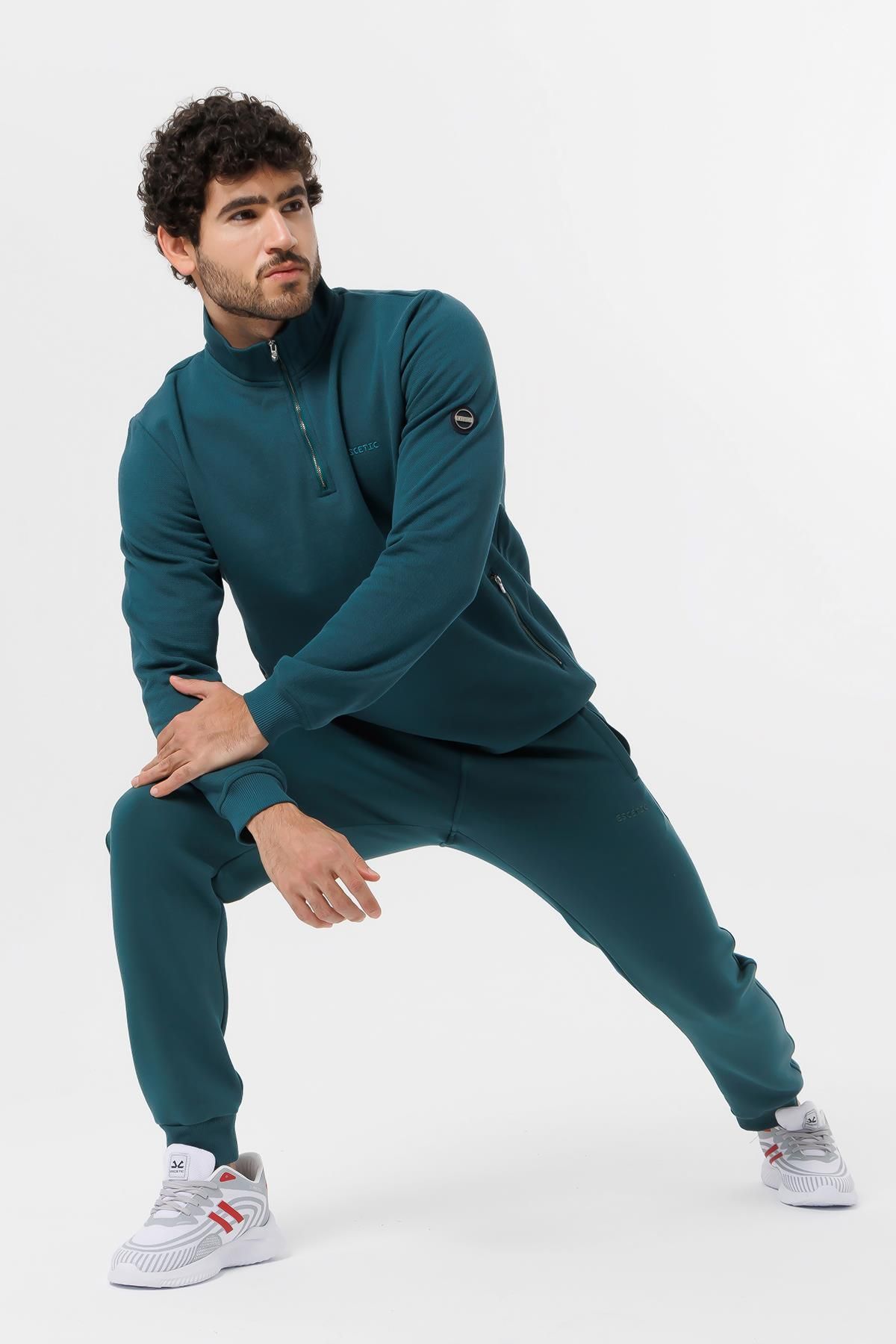 Escetic-Men's Green Thick Fleece Slimfit Winter Sweatshirt T0120 8