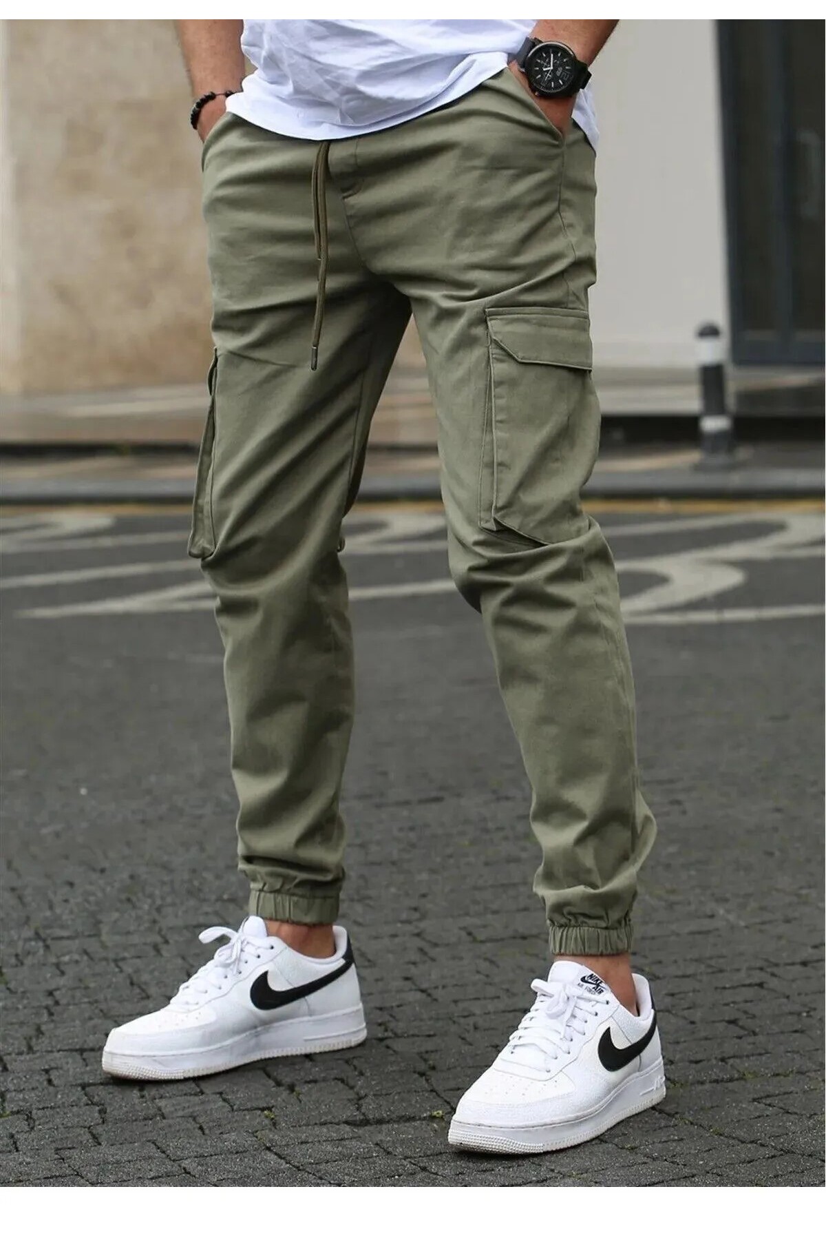 SON YAZ  Erkek Kargo Pantolon Lastikli Paça Cüzdan Cepli Slim Fit Joger Pantolon - Görsel 3