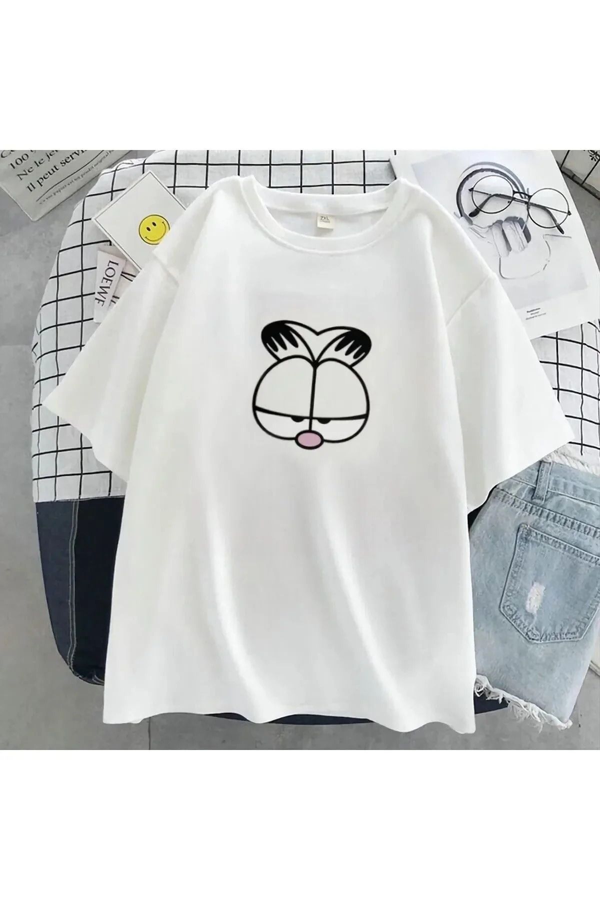 LAYORA - Kadın Beyaz Flower Baskılı Oversize T-shirt