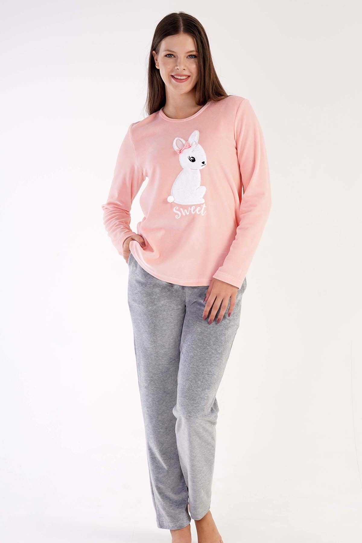 VİENETTA Kadın Kadifeuzun Kol Pijama Takım , 306010