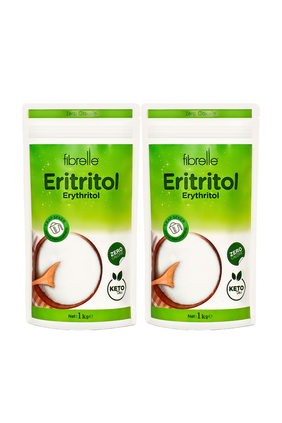 Fibrelle 1 kg Eritritol 2 Paket Keto Ketojenik Vegan Diyete Uygundur.