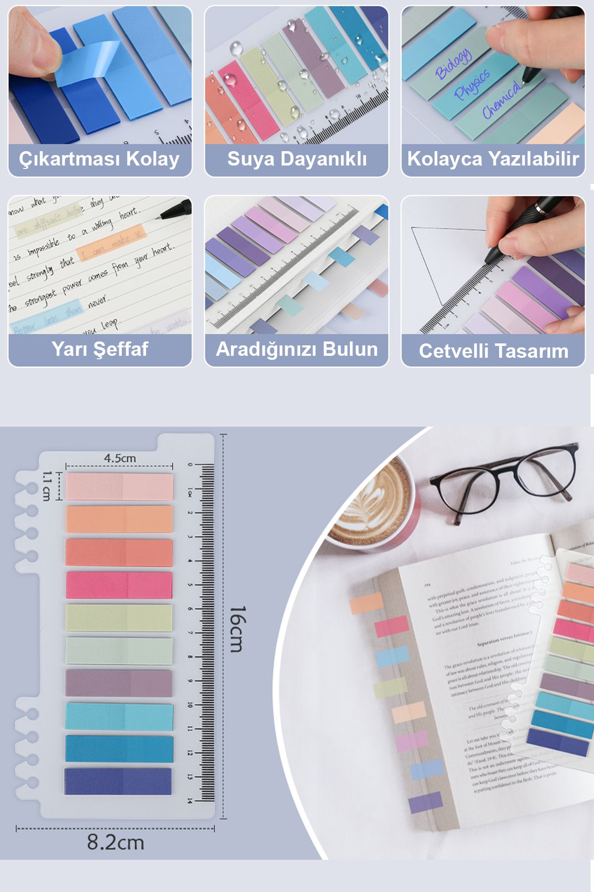 Mona Craftist-Soft Pastel Colored 200 Sheets Post-It Note Paper - Index Sticker with Ruler 3
