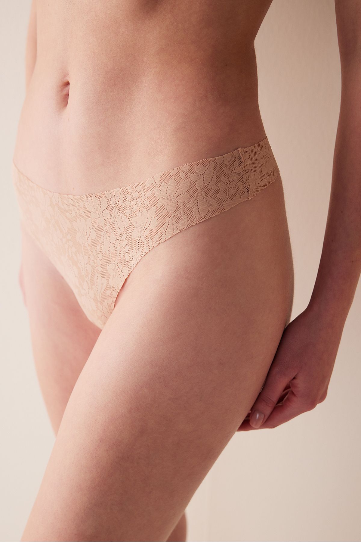 Penti-Beige Thong Panties - Non-Removable Laser Cut, Lacy Dream Lace 1