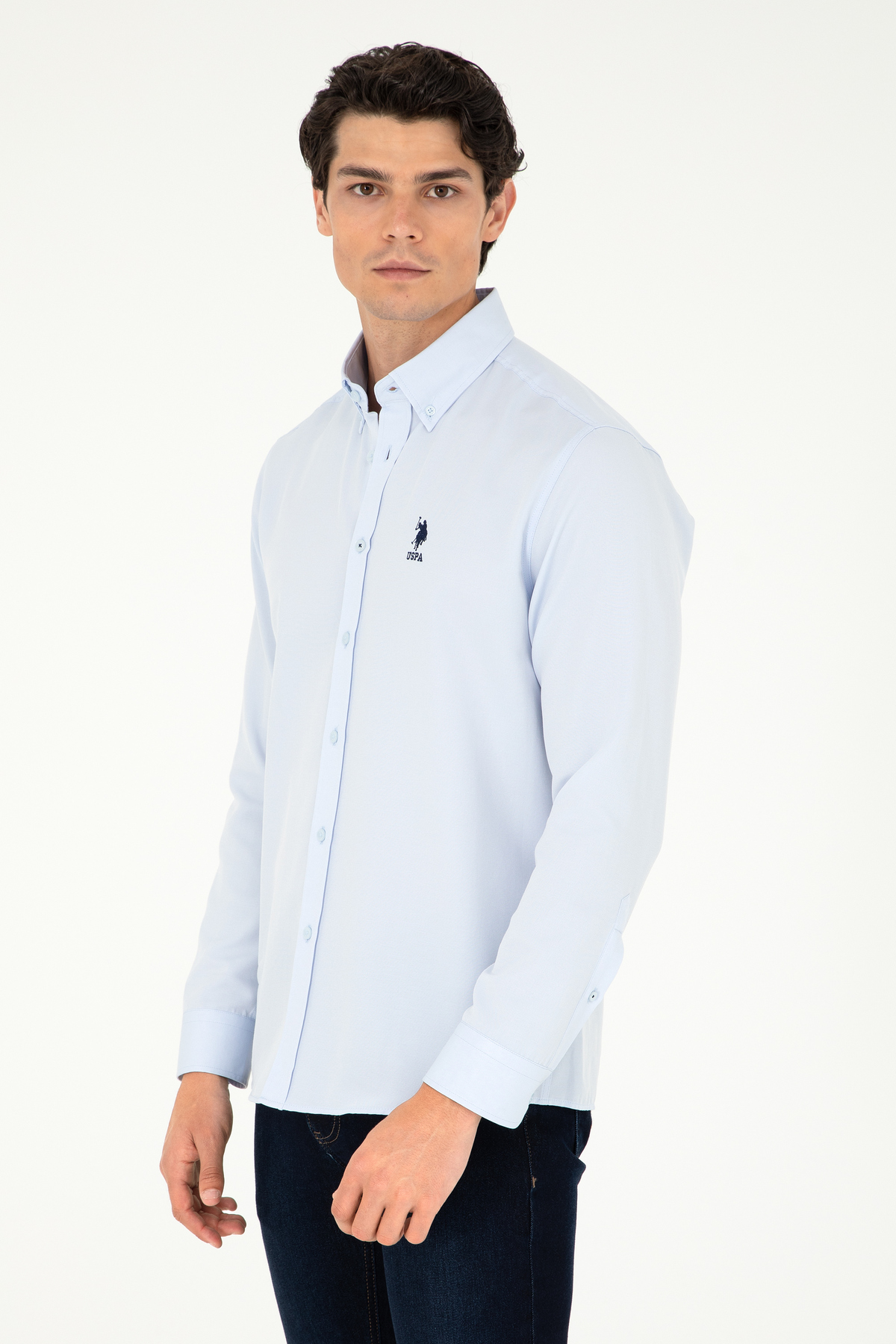 یو اس پولو پیراهن مردانه آستین بلند آبی روشن کد ۵۰۲۹۳۴۳۷-VR۰۰۳