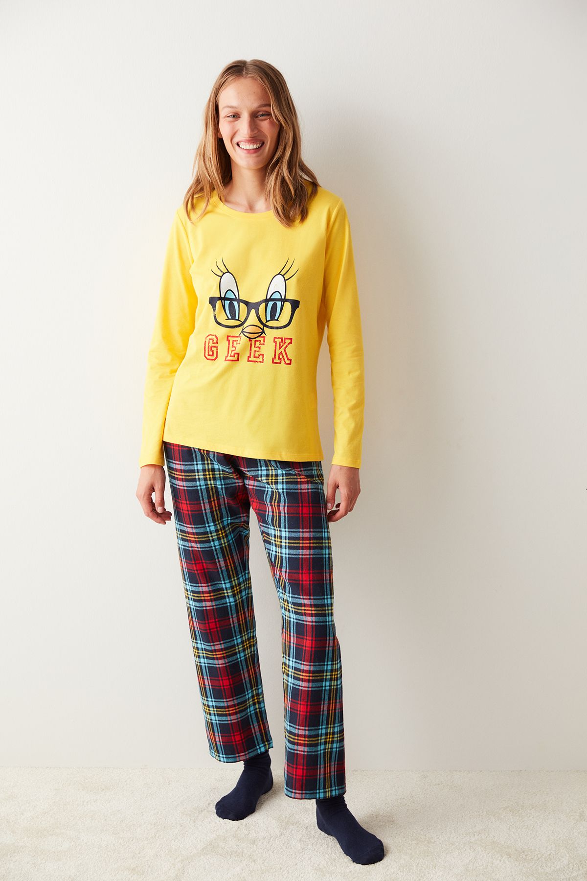 Penti-Set de pijamale cu carouri Lic Tweety Geek multicolor 3